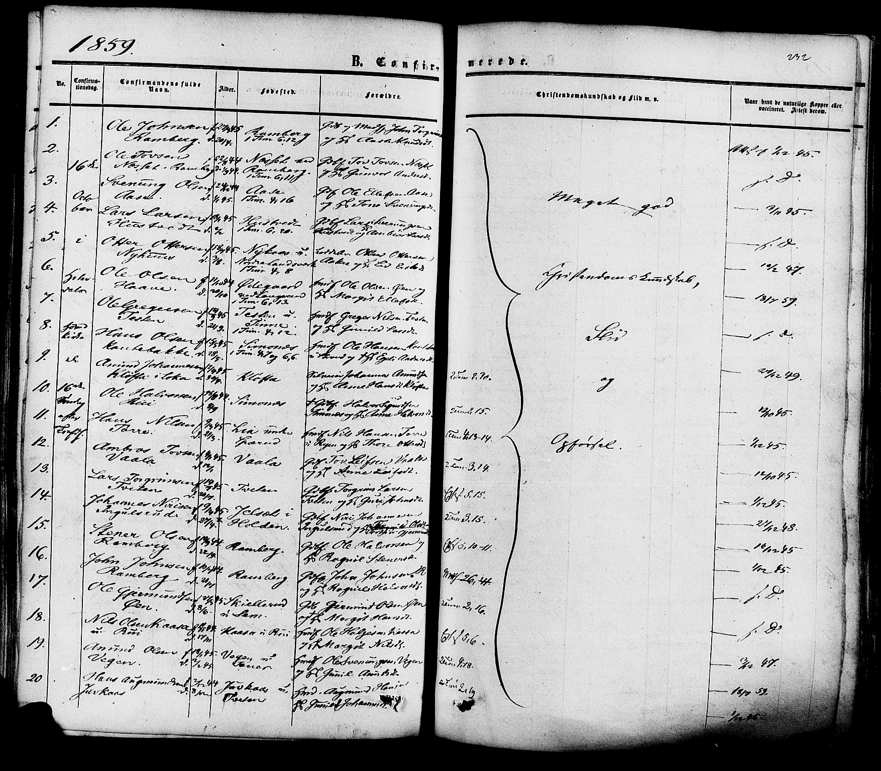 Heddal kirkebøker, SAKO/A-268/F/Fa/L0007: Parish register (official) no. I 7, 1855-1877, p. 232