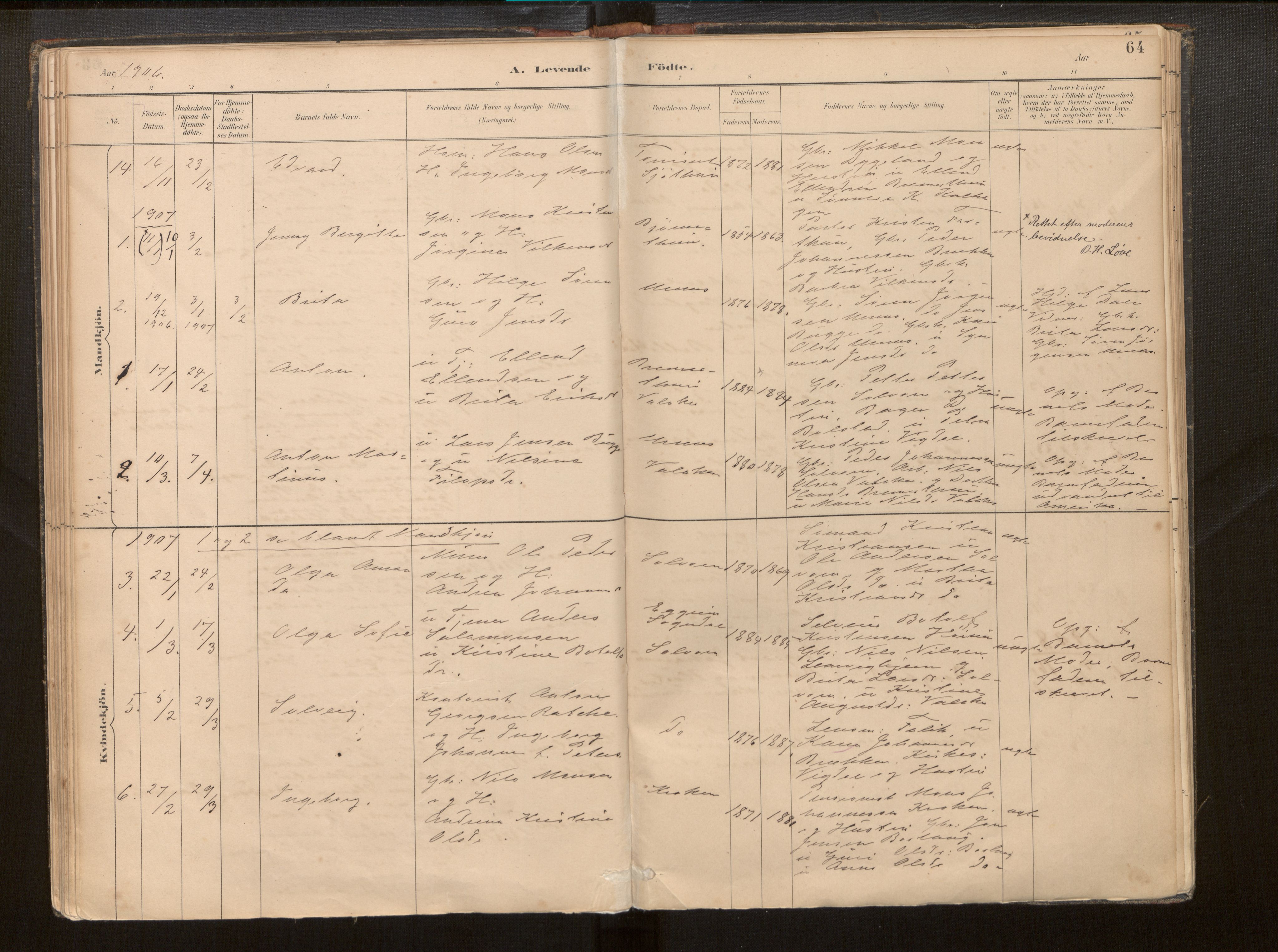 Hafslo sokneprestembete, SAB/A-80301/H/Haa/Haac/L0001: Parish register (official) no. C 1, 1886-1944, p. 64