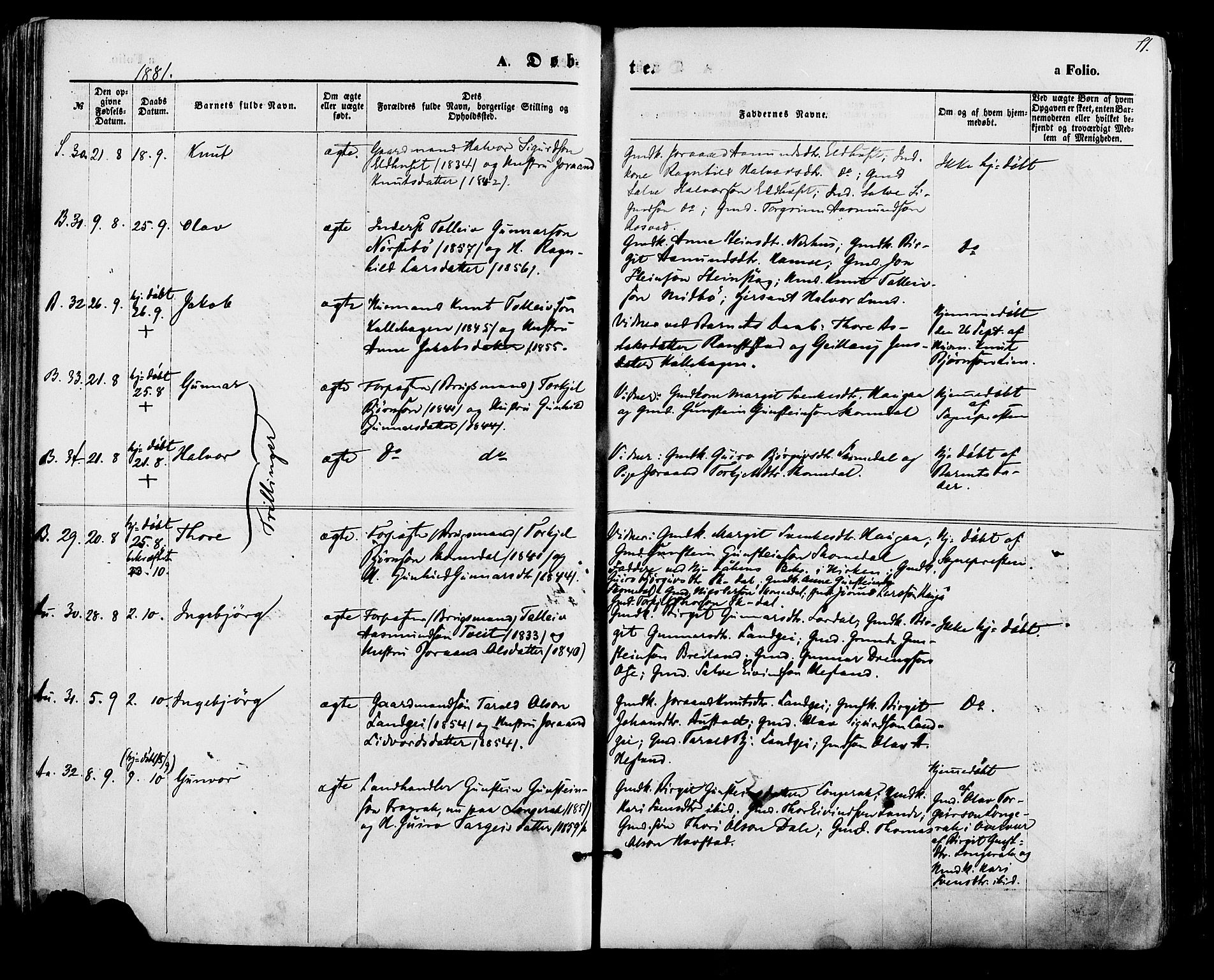 Bygland sokneprestkontor, AV/SAK-1111-0006/F/Fa/Fab/L0006: Parish register (official) no. A 6, 1873-1884, p. 71