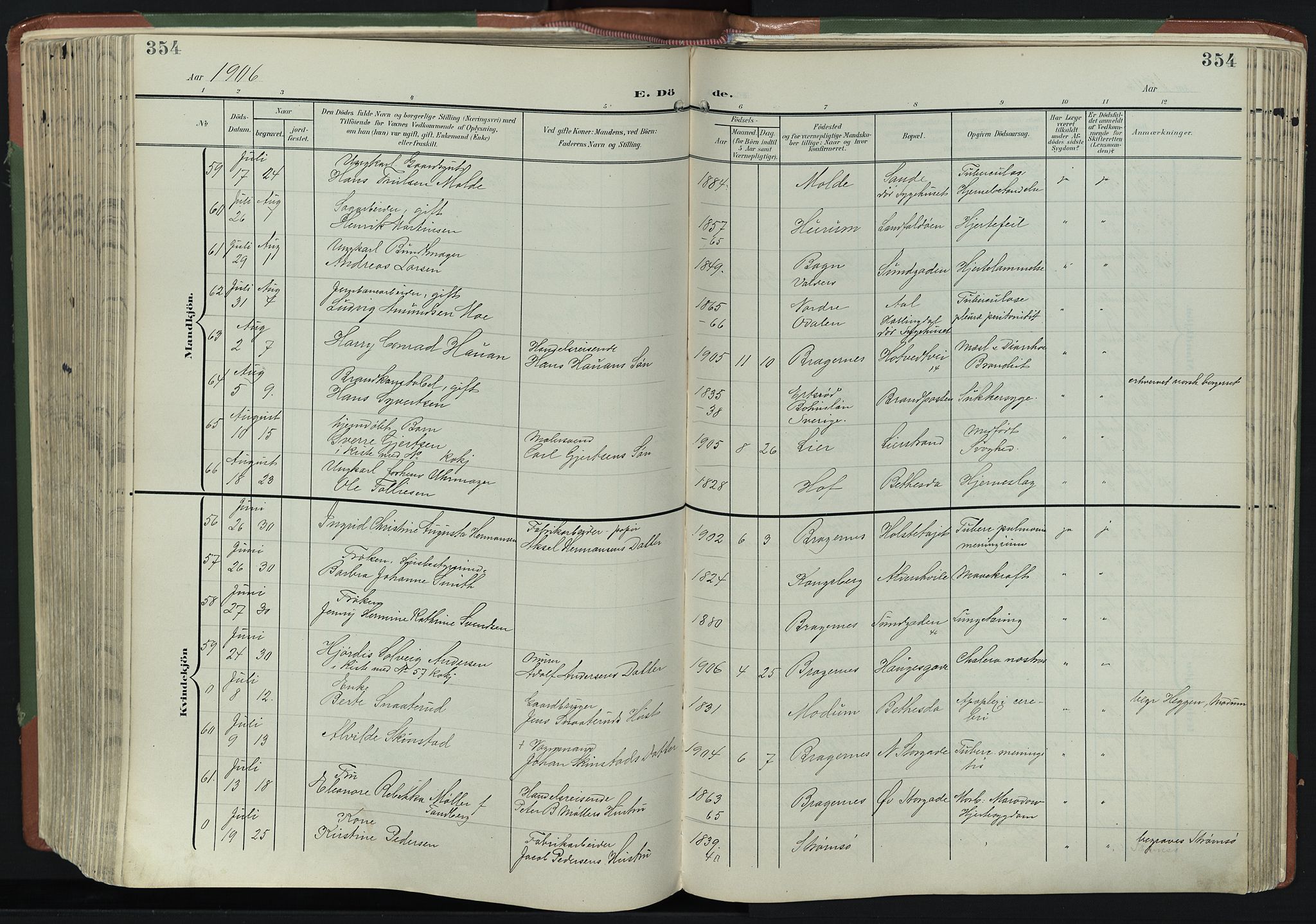 Bragernes kirkebøker, SAKO/A-6/F/Fb/L0009: Parish register (official) no. II 9, 1902-1911, p. 354