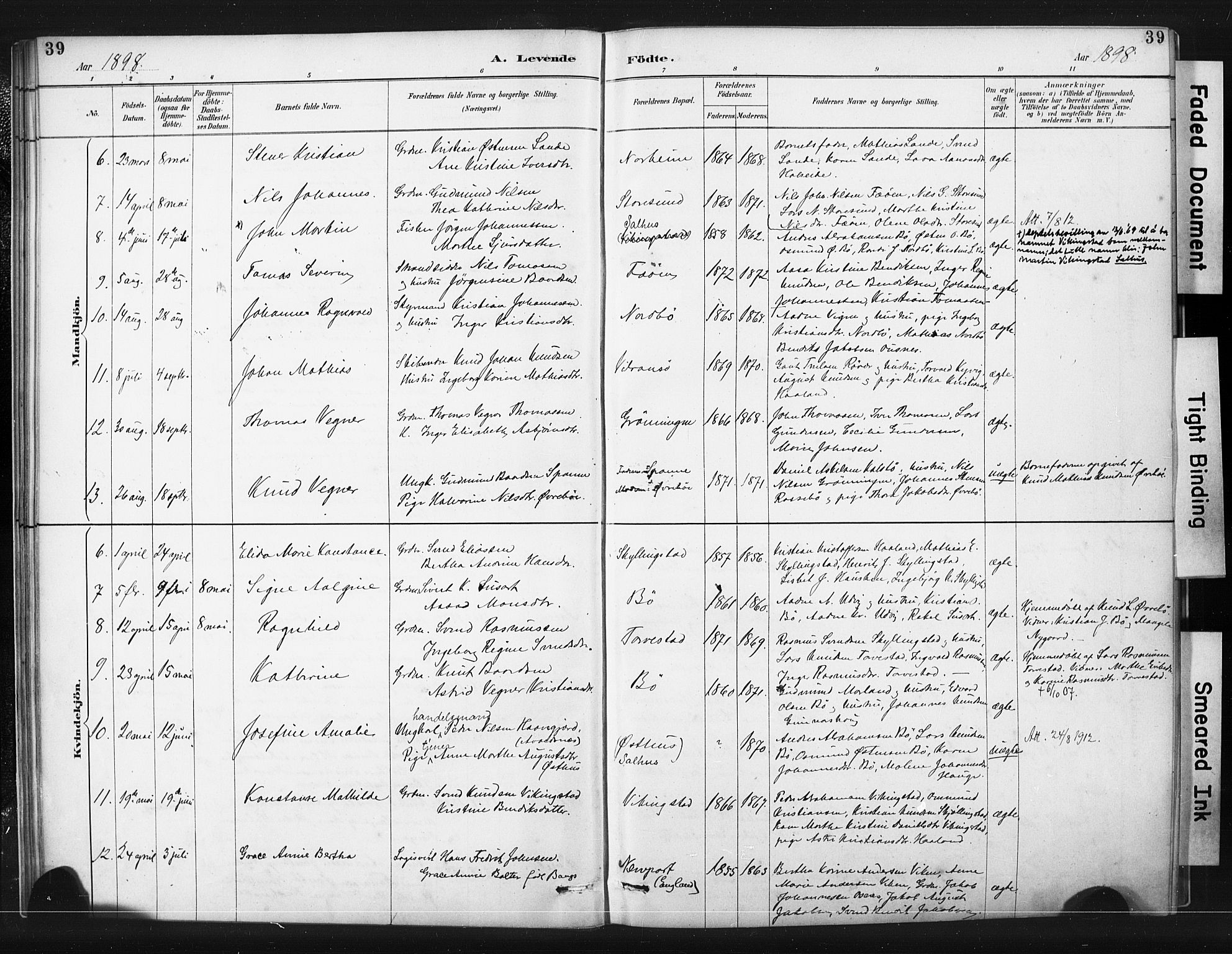 Torvastad sokneprestkontor, AV/SAST-A -101857/H/Ha/Haa/L0015: Parish register (official) no. A 14, 1888-1899, p. 39