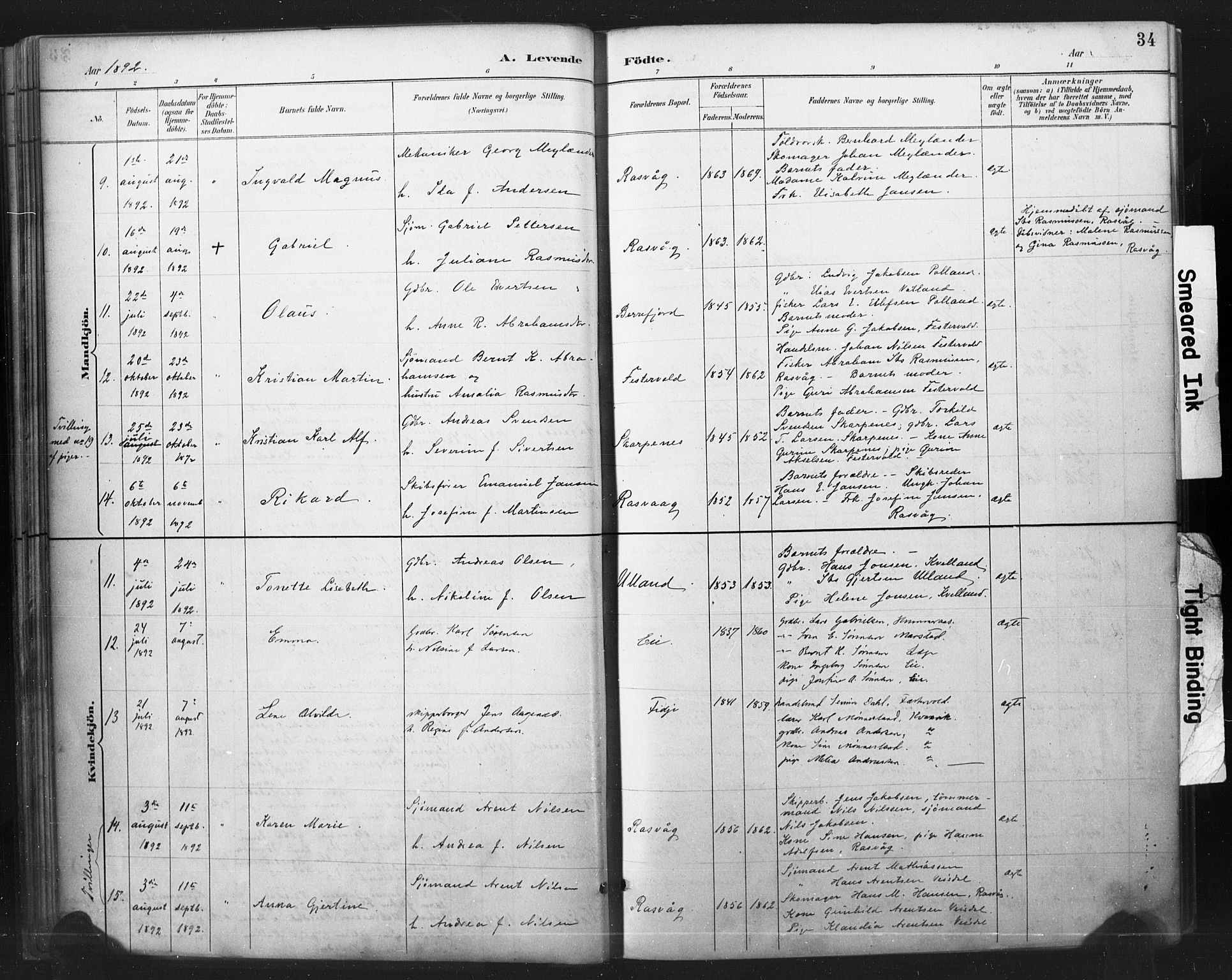 Flekkefjord sokneprestkontor, SAK/1111-0012/F/Fa/Fab/L0006: Parish register (official) no. A 6, 1886-1901, p. 34