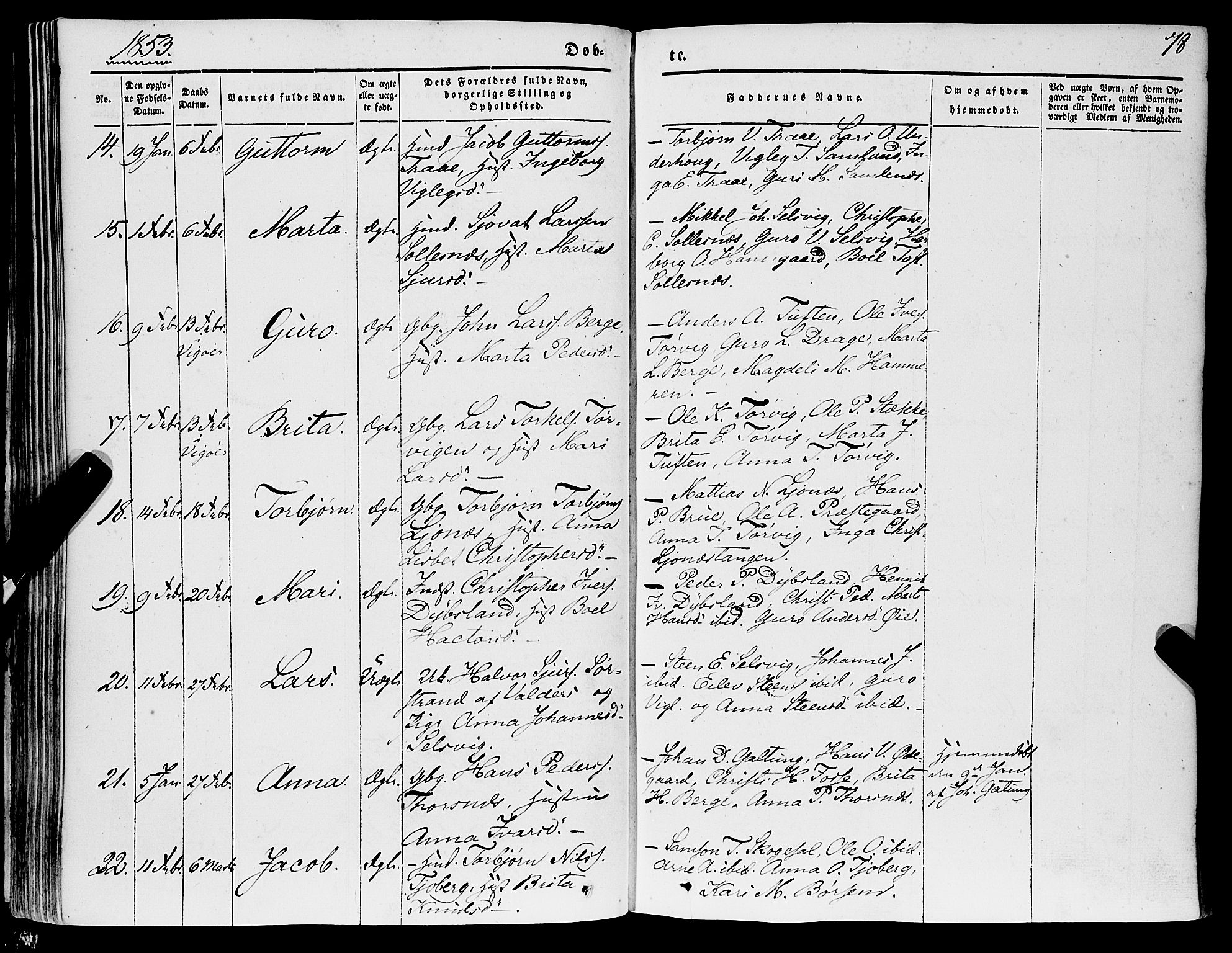 Strandebarm sokneprestembete, AV/SAB-A-78401/H/Haa: Parish register (official) no. A 7, 1844-1872, p. 78