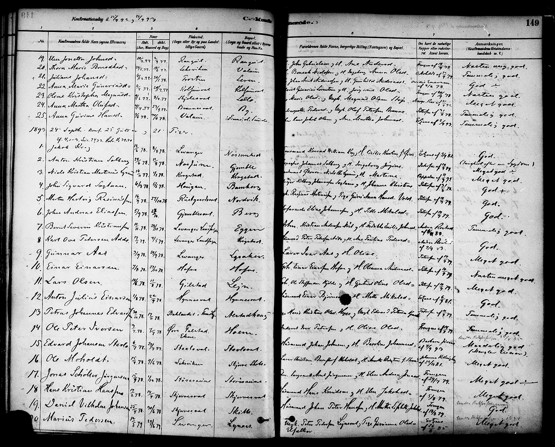 Ministerialprotokoller, klokkerbøker og fødselsregistre - Nord-Trøndelag, AV/SAT-A-1458/717/L0159: Parish register (official) no. 717A09, 1878-1898, p. 149