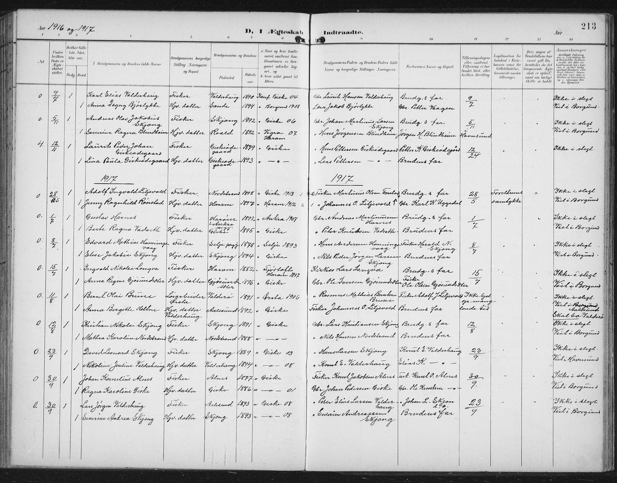 Ministerialprotokoller, klokkerbøker og fødselsregistre - Møre og Romsdal, AV/SAT-A-1454/534/L0489: Parish register (copy) no. 534C01, 1899-1941, p. 213