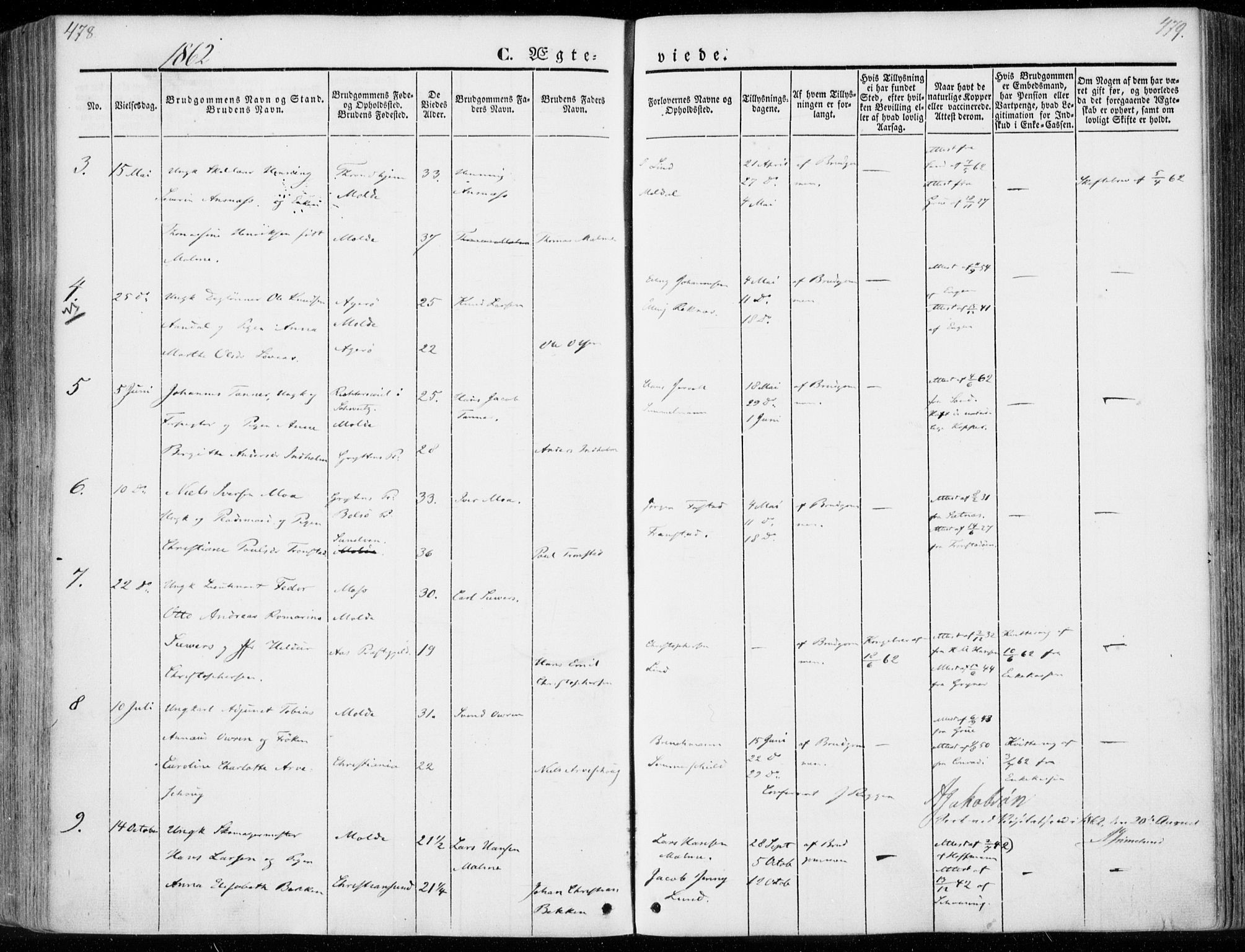 Ministerialprotokoller, klokkerbøker og fødselsregistre - Møre og Romsdal, SAT/A-1454/558/L0689: Parish register (official) no. 558A03, 1843-1872, p. 478-479