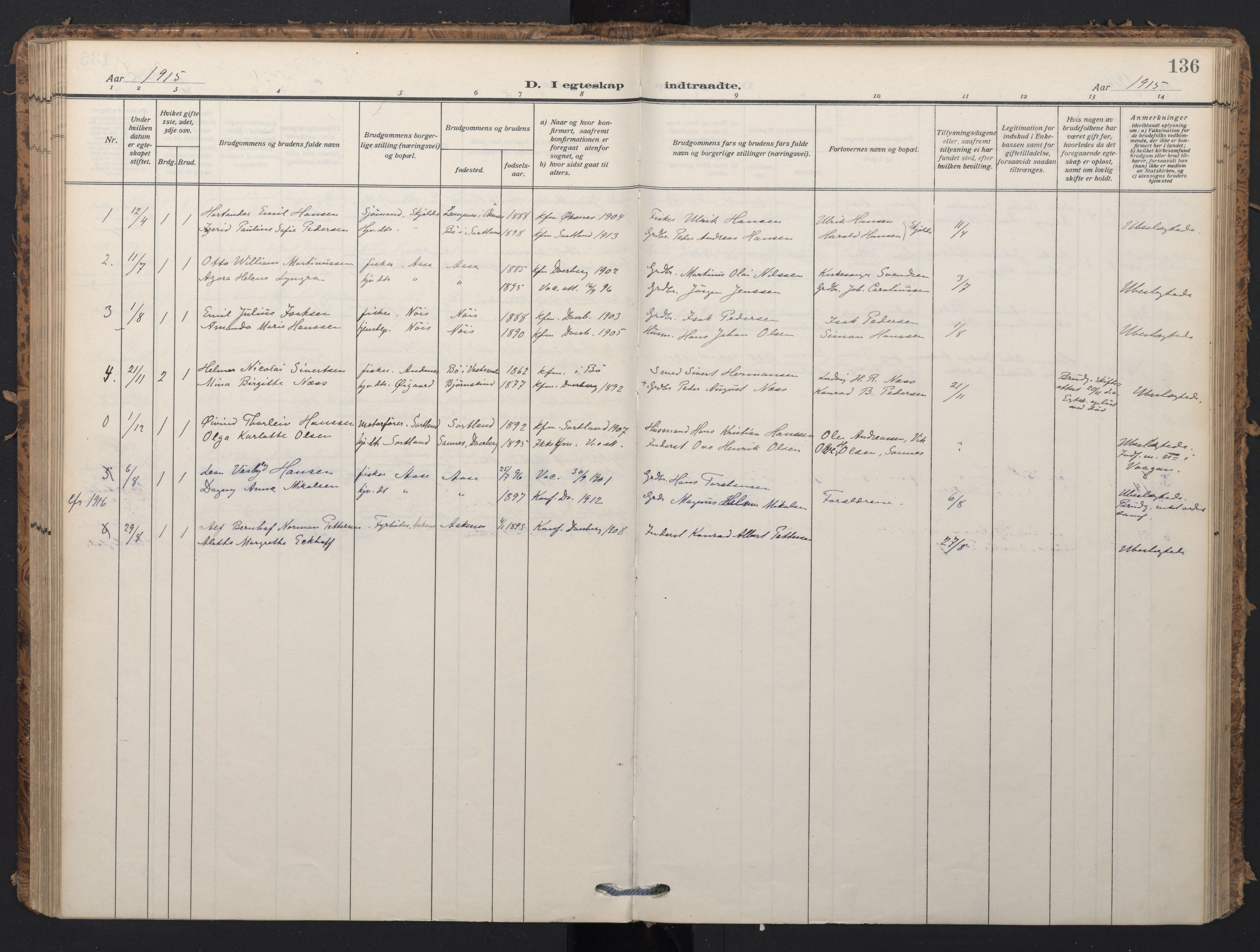 Ministerialprotokoller, klokkerbøker og fødselsregistre - Nordland, SAT/A-1459/898/L1423: Parish register (official) no. 898A03, 1909-1928, p. 136