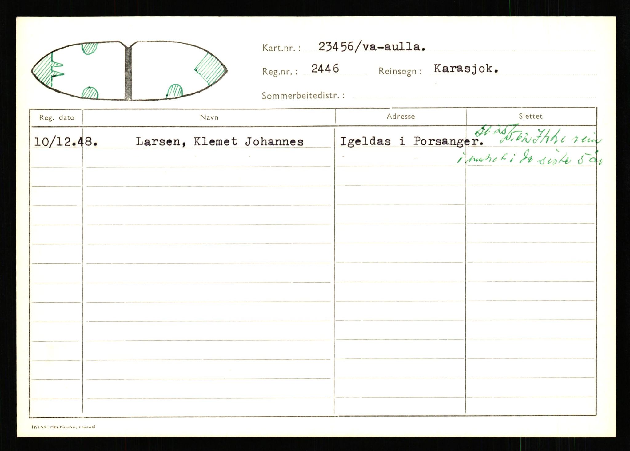 Lappefogden i Finnmark/Reindriftsforvaltningen Øst-Finnmark, AV/SATØ-S-1461/G/Ge/Gea/L0007: Slettede reinmerker: Karasjok, Kautokeino, Polmak og Varanger, 1934-1992, p. 174