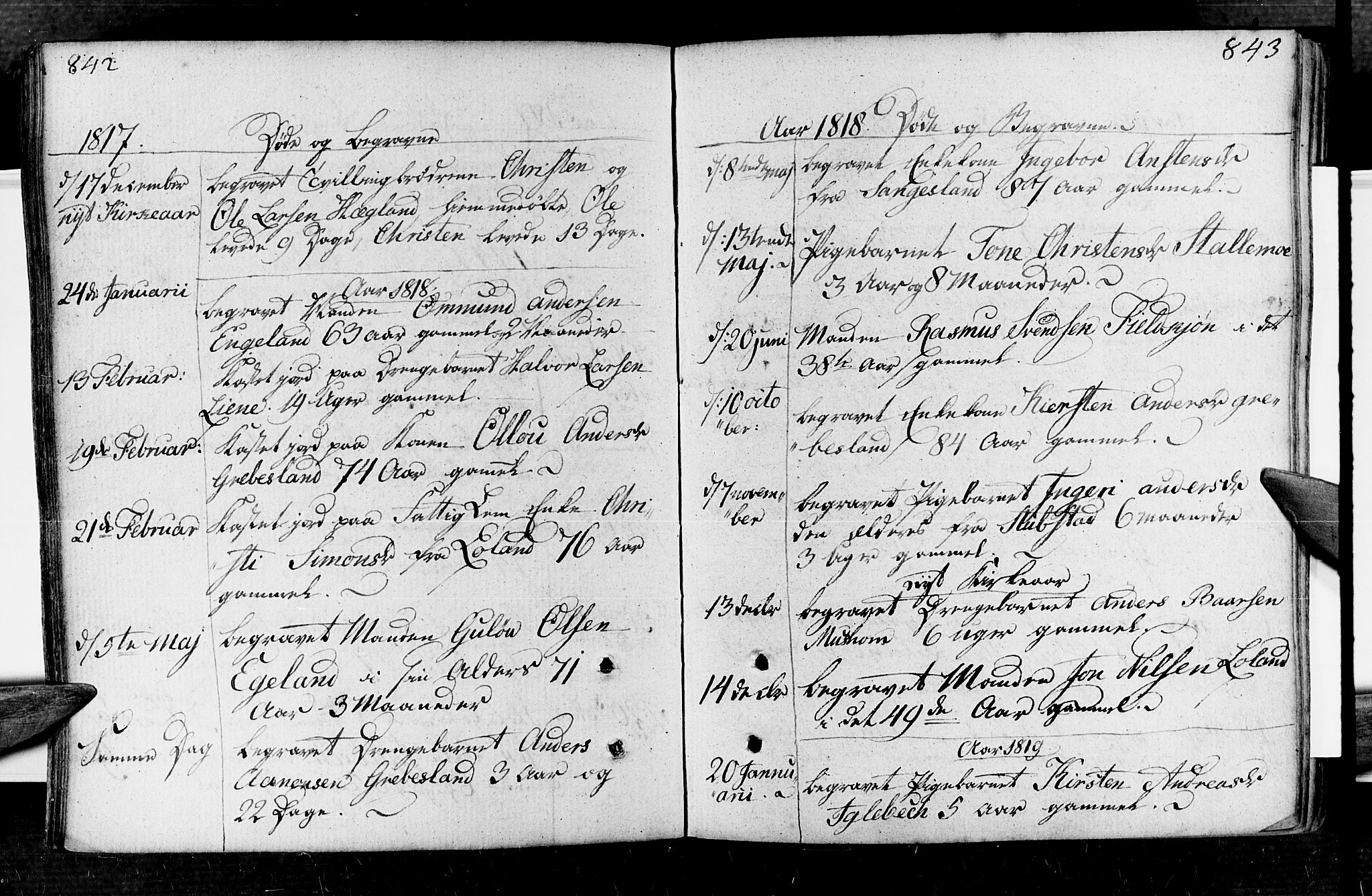 Vennesla sokneprestkontor, AV/SAK-1111-0045/Fa/Fac/L0002: Parish register (official) no. A 2, 1785-1834, p. 842-843