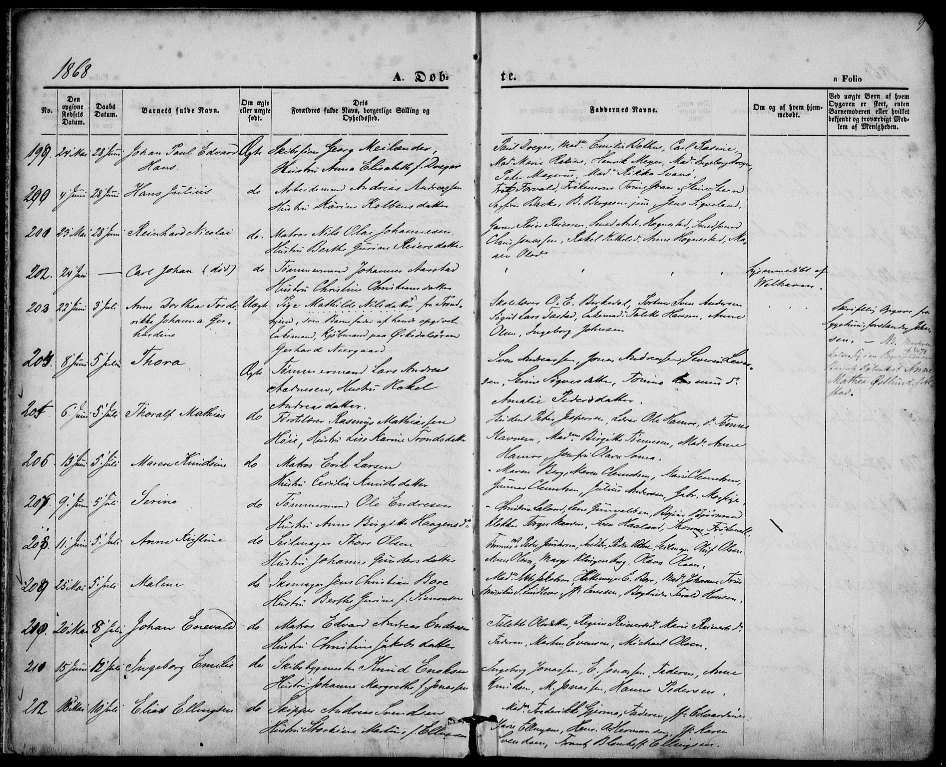 St. Petri sokneprestkontor, AV/SAST-A-101813/001/30/30BA/L0008: Parish register (official) no. A 8, 1868-1876, p. 9