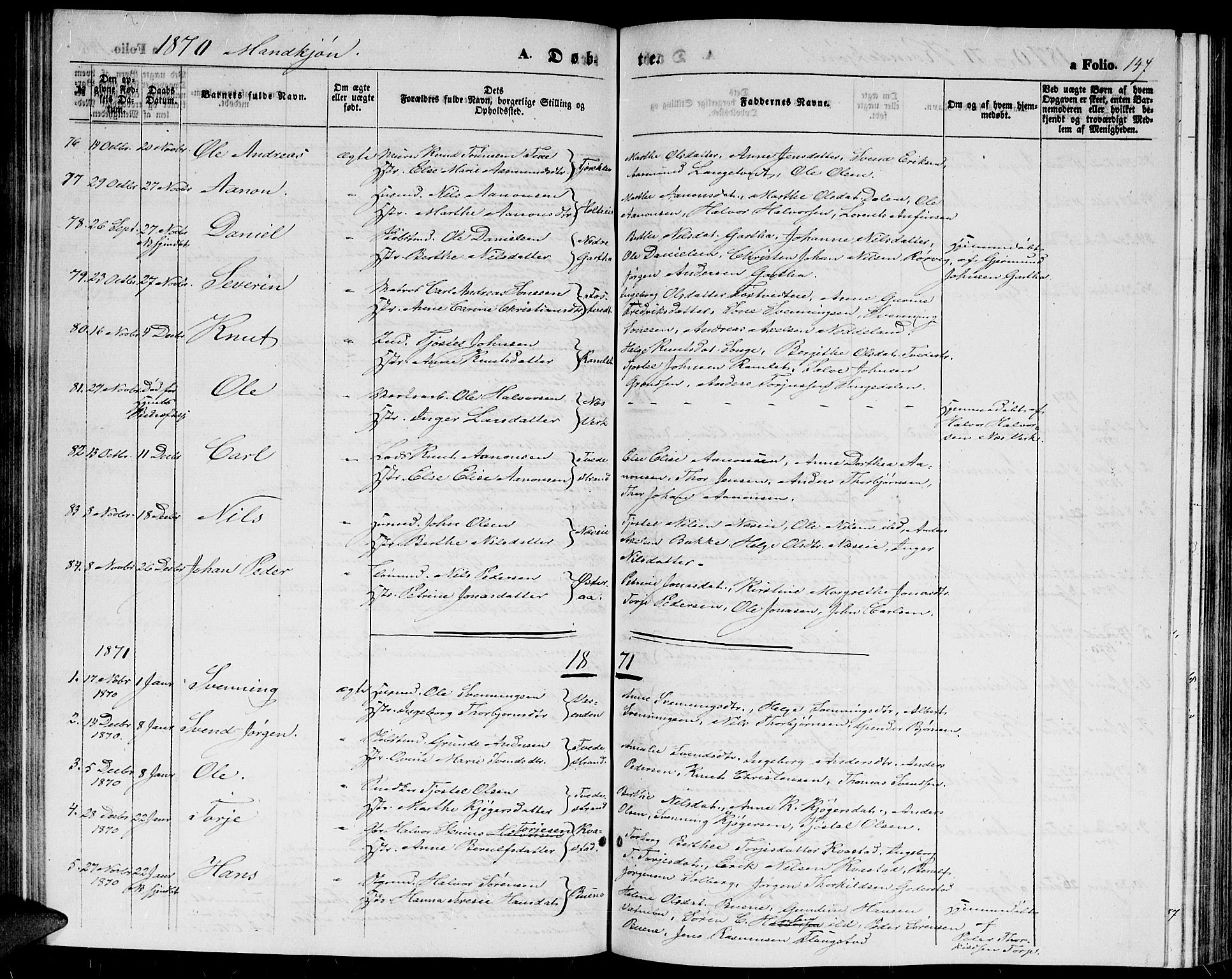 Holt sokneprestkontor, AV/SAK-1111-0021/F/Fb/L0008: Parish register (copy) no. B 8, 1858-1871, p. 147