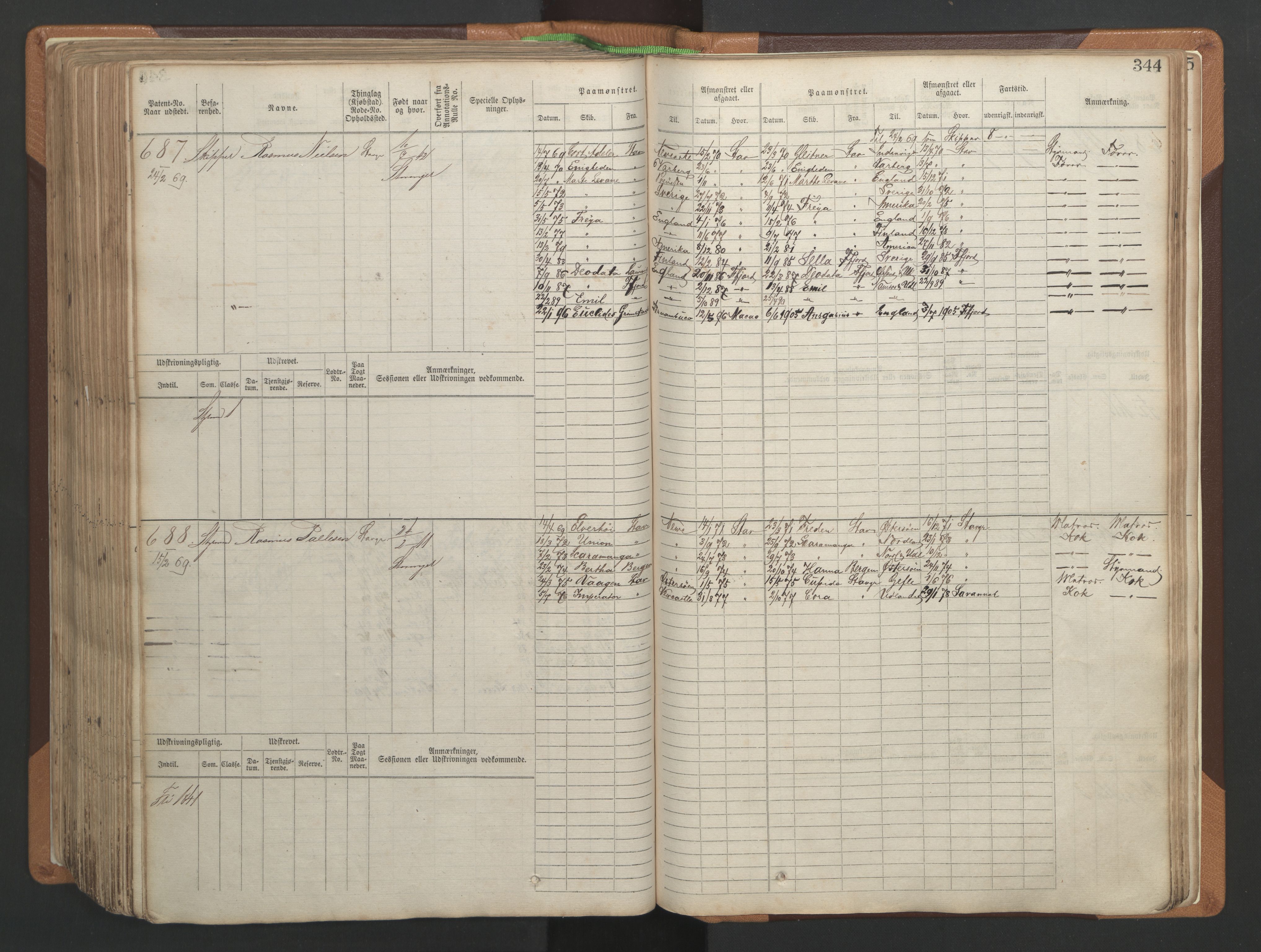 Stavanger sjømannskontor, AV/SAST-A-102006/F/Fb/Fbb/L0004: Sjøfartshovedrulle, patentnr. 1-792 (del 1), 1869-1880, p. 350