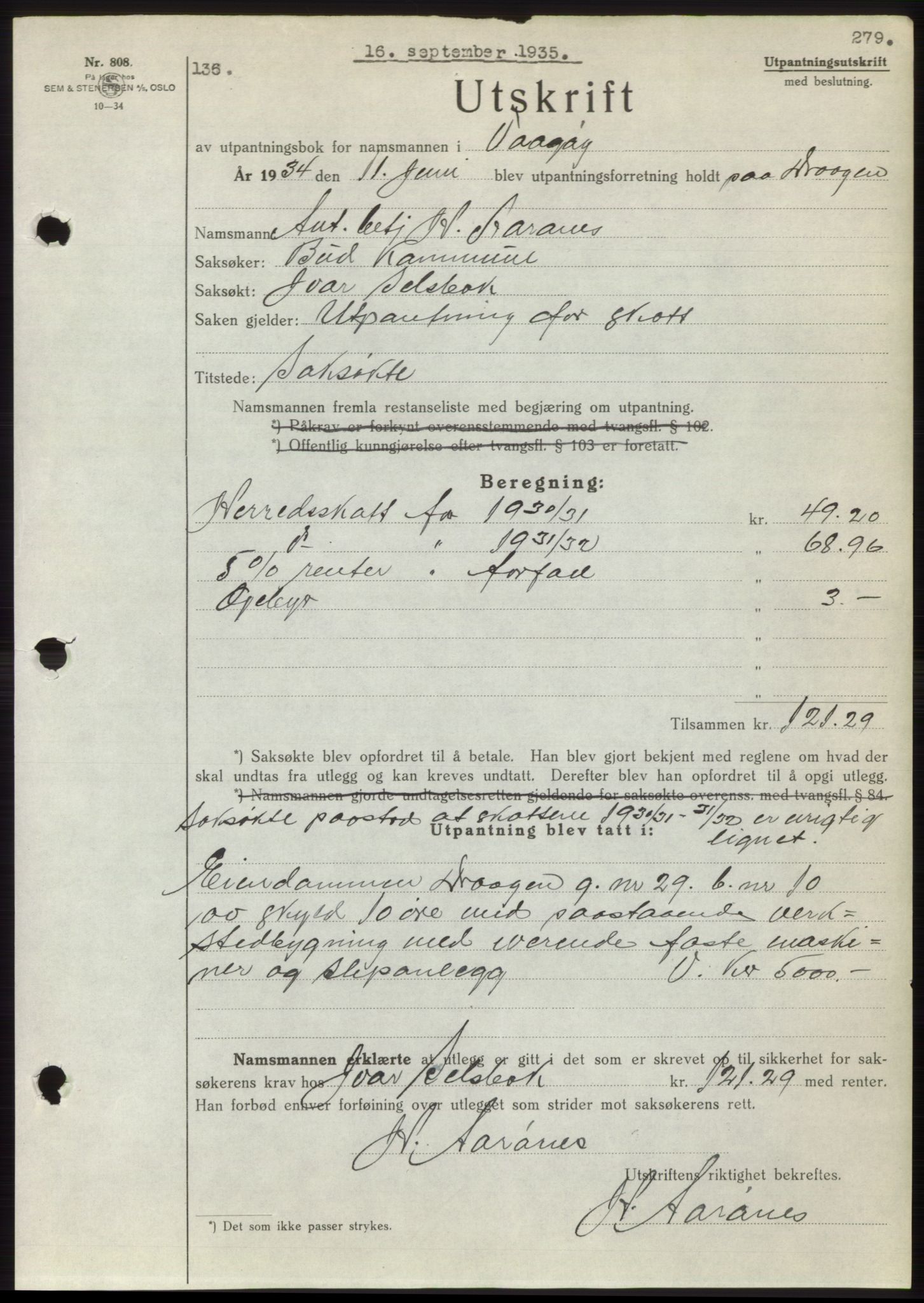 Romsdal sorenskriveri, AV/SAT-A-4149/1/2/2C/L0067: Mortgage book no. 61, 1935-1935, Deed date: 16.09.1935