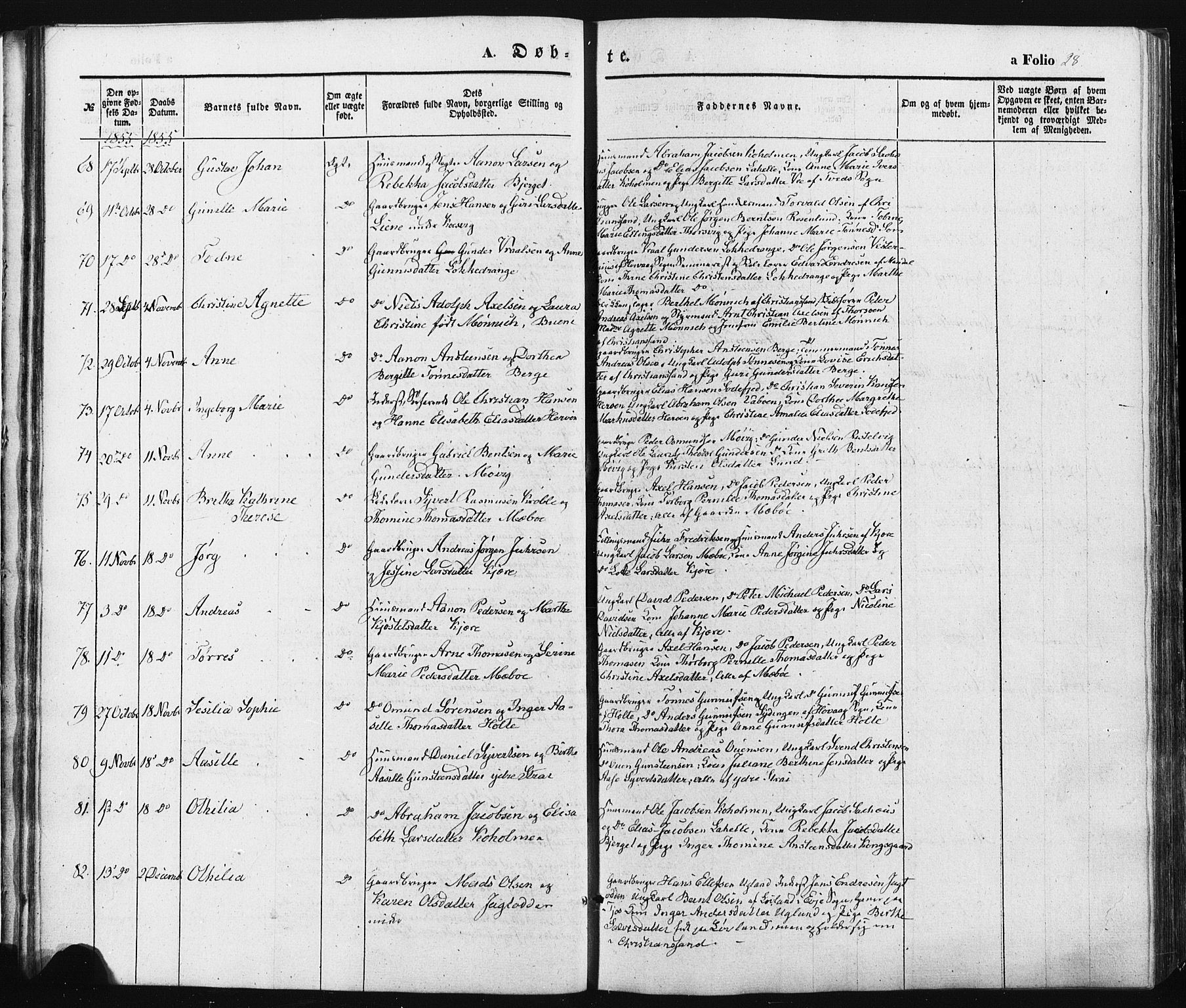 Oddernes sokneprestkontor, SAK/1111-0033/F/Fa/Faa/L0007: Parish register (official) no. A 7, 1851-1863, p. 28