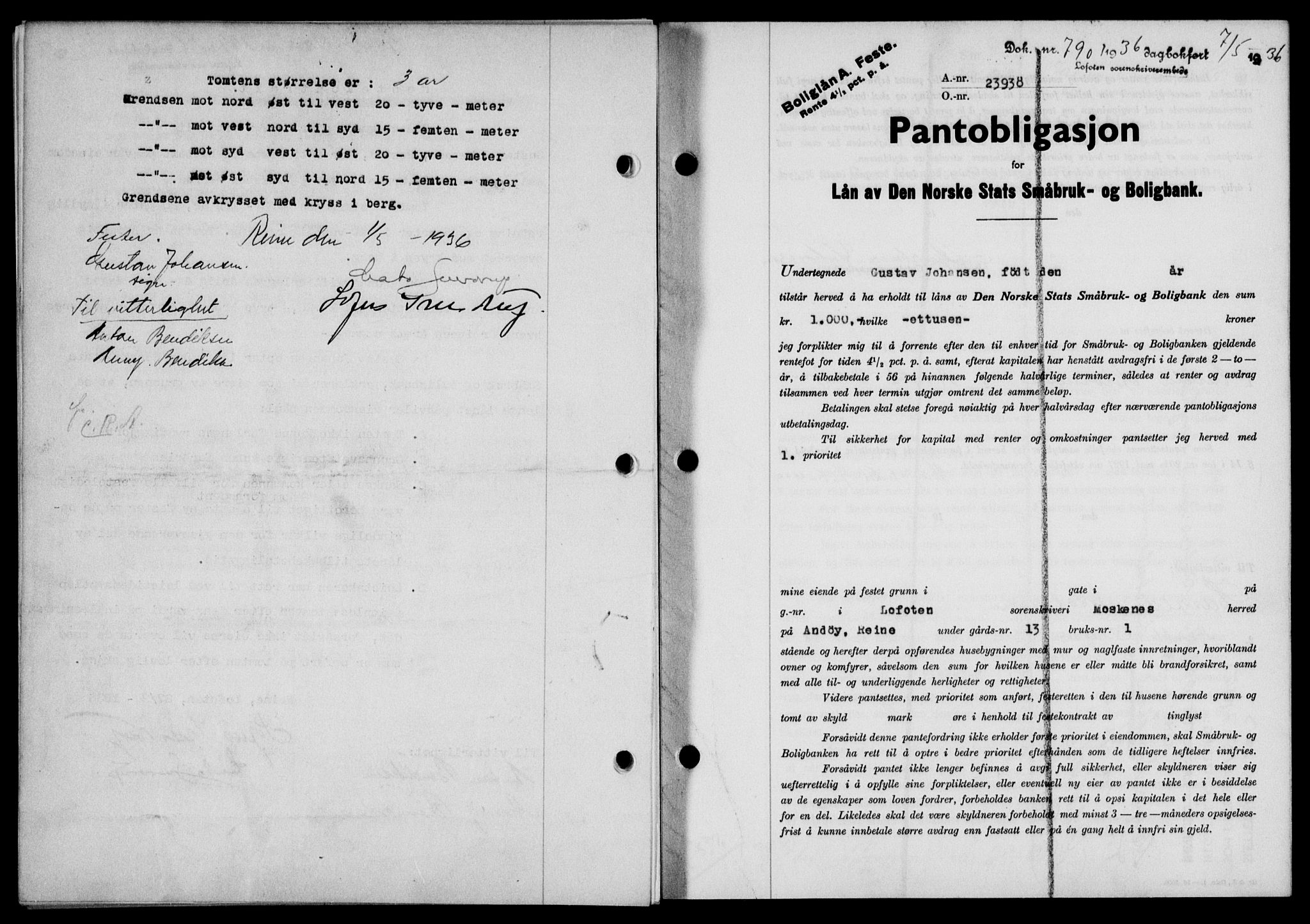 Lofoten sorenskriveri, SAT/A-0017/1/2/2C/L0033b: Mortgage book no. 33b, 1936-1936, Diary no: : 790/1936