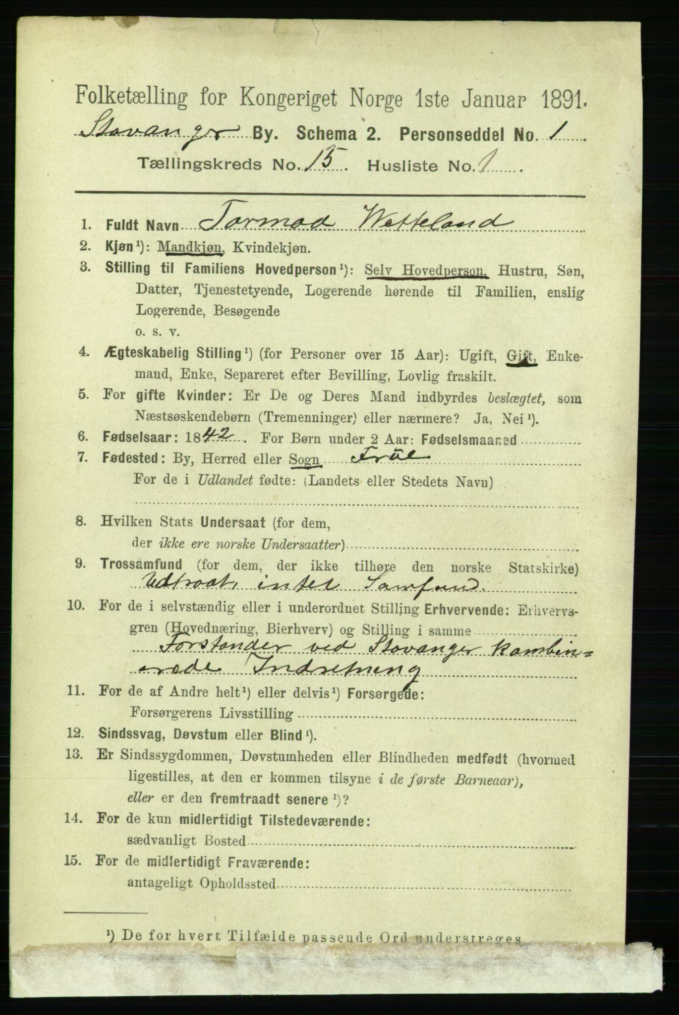 RA, 1891 census for 1103 Stavanger, 1891, p. 15894