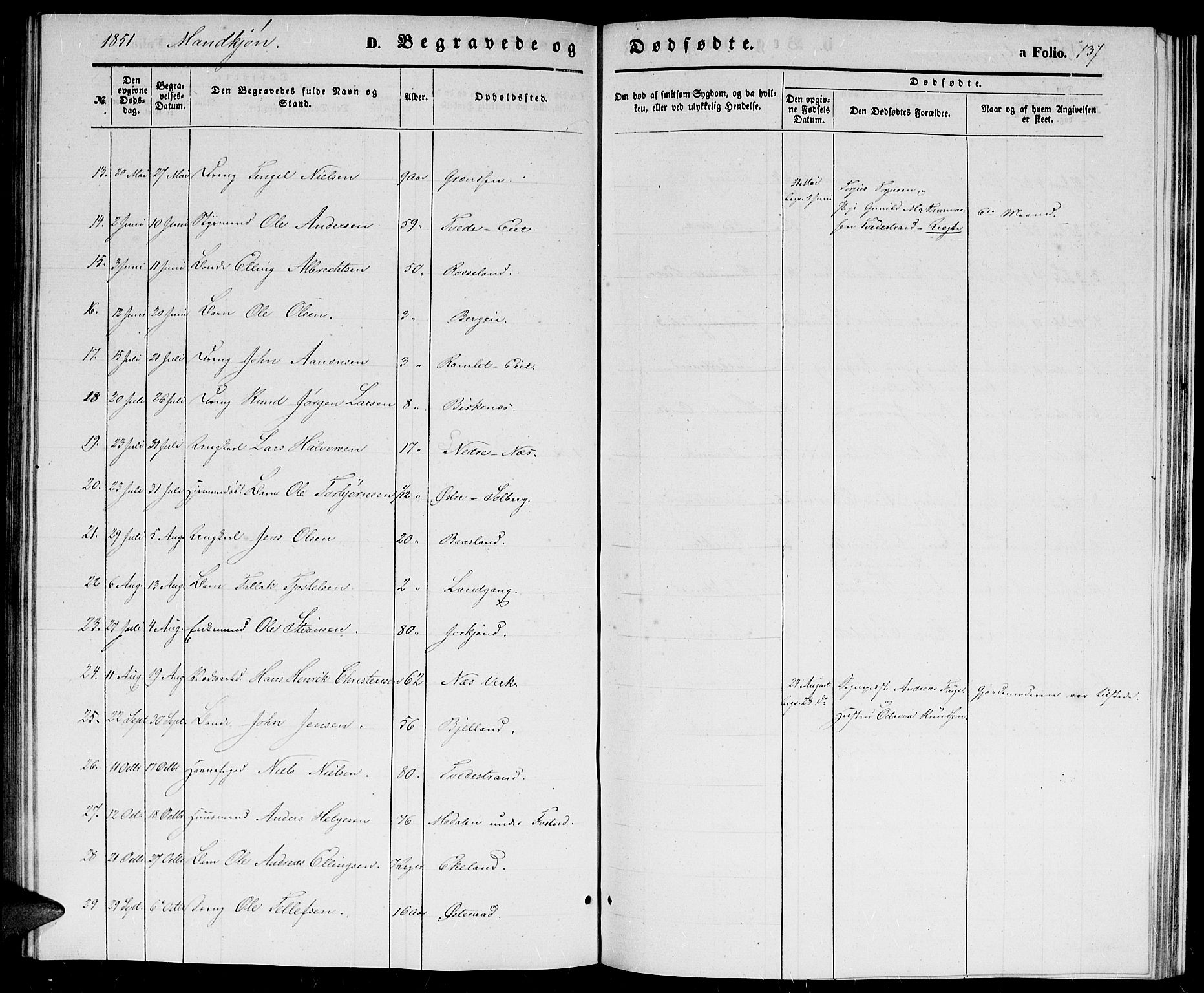 Holt sokneprestkontor, AV/SAK-1111-0021/F/Fb/L0007: Parish register (copy) no. B 7, 1849-1858, p. 137