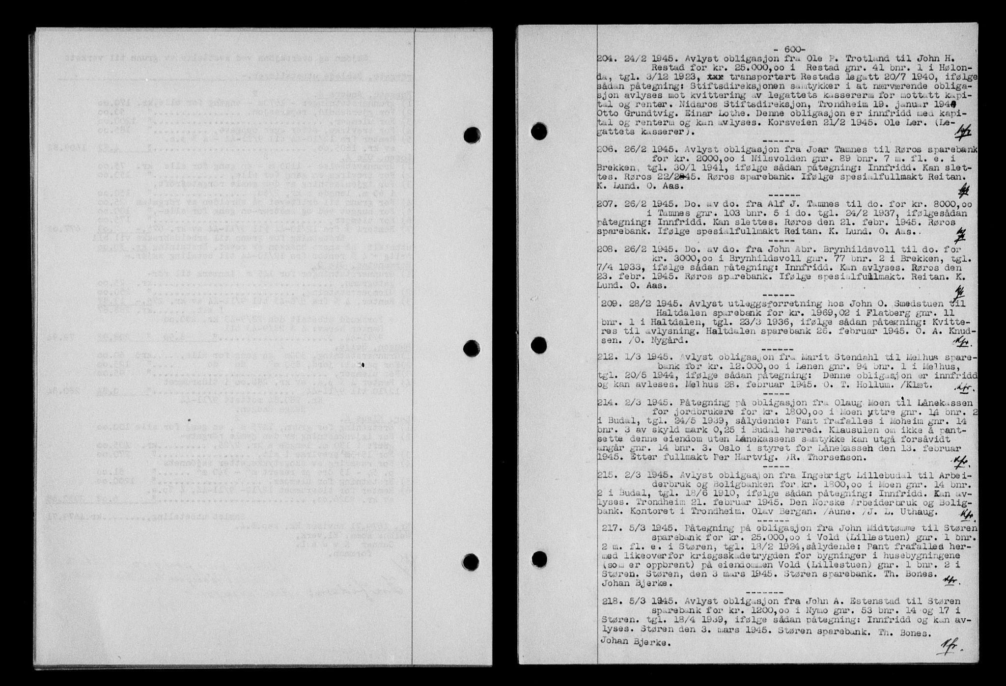 Gauldal sorenskriveri, SAT/A-0014/1/2/2C/L0058: Mortgage book no. 63, 1944-1945, Diary no: : 204/1945