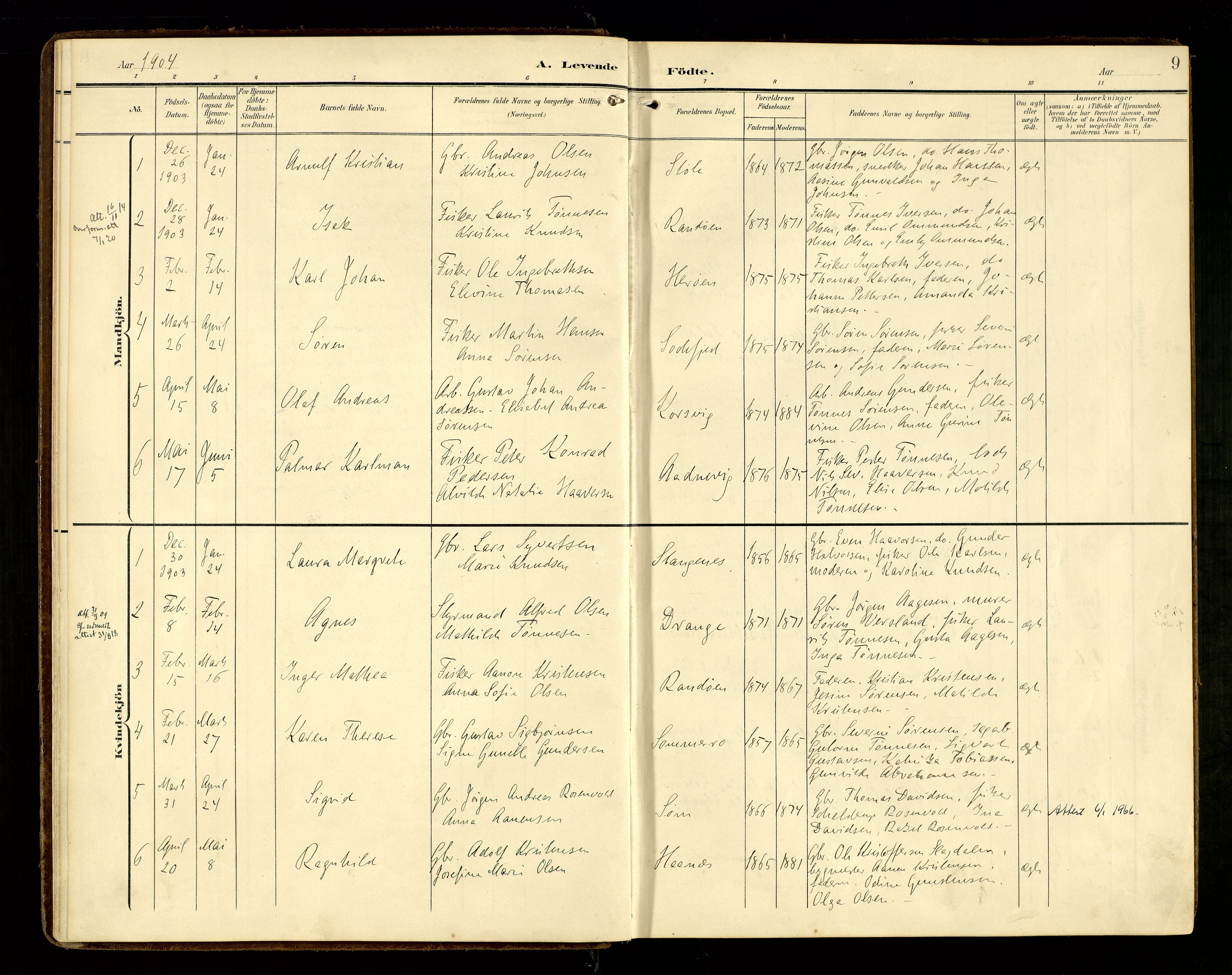 Oddernes sokneprestkontor, AV/SAK-1111-0033/F/Fa/Fab/L0003: Parish register (official) no. A 3, 1903-1916, p. 9