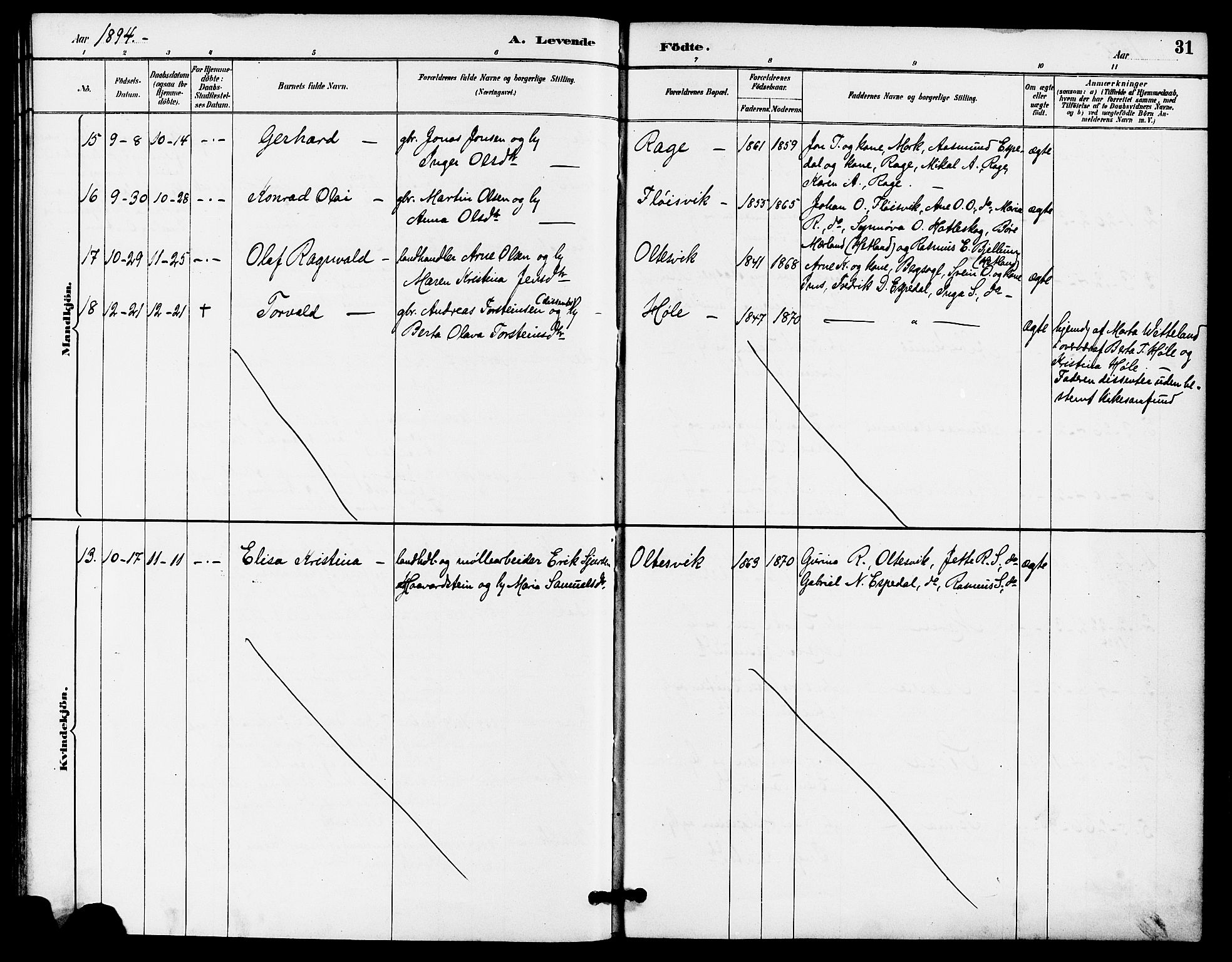 Høgsfjord sokneprestkontor, AV/SAST-A-101624/H/Ha/Haa/L0005: Parish register (official) no. A 5, 1885-1897, p. 31