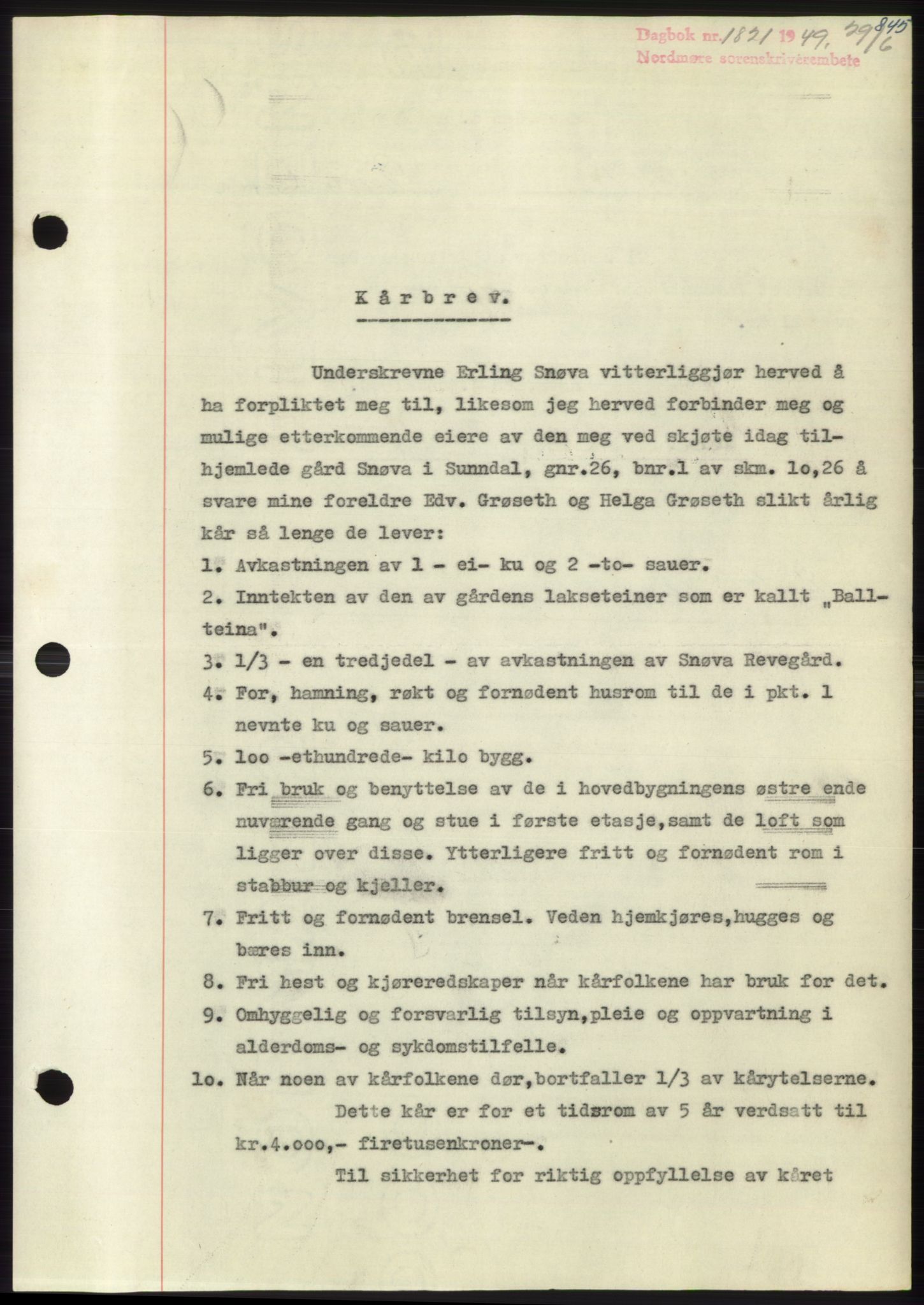 Nordmøre sorenskriveri, AV/SAT-A-4132/1/2/2Ca: Mortgage book no. B101, 1949-1949, Diary no: : 1821/1949