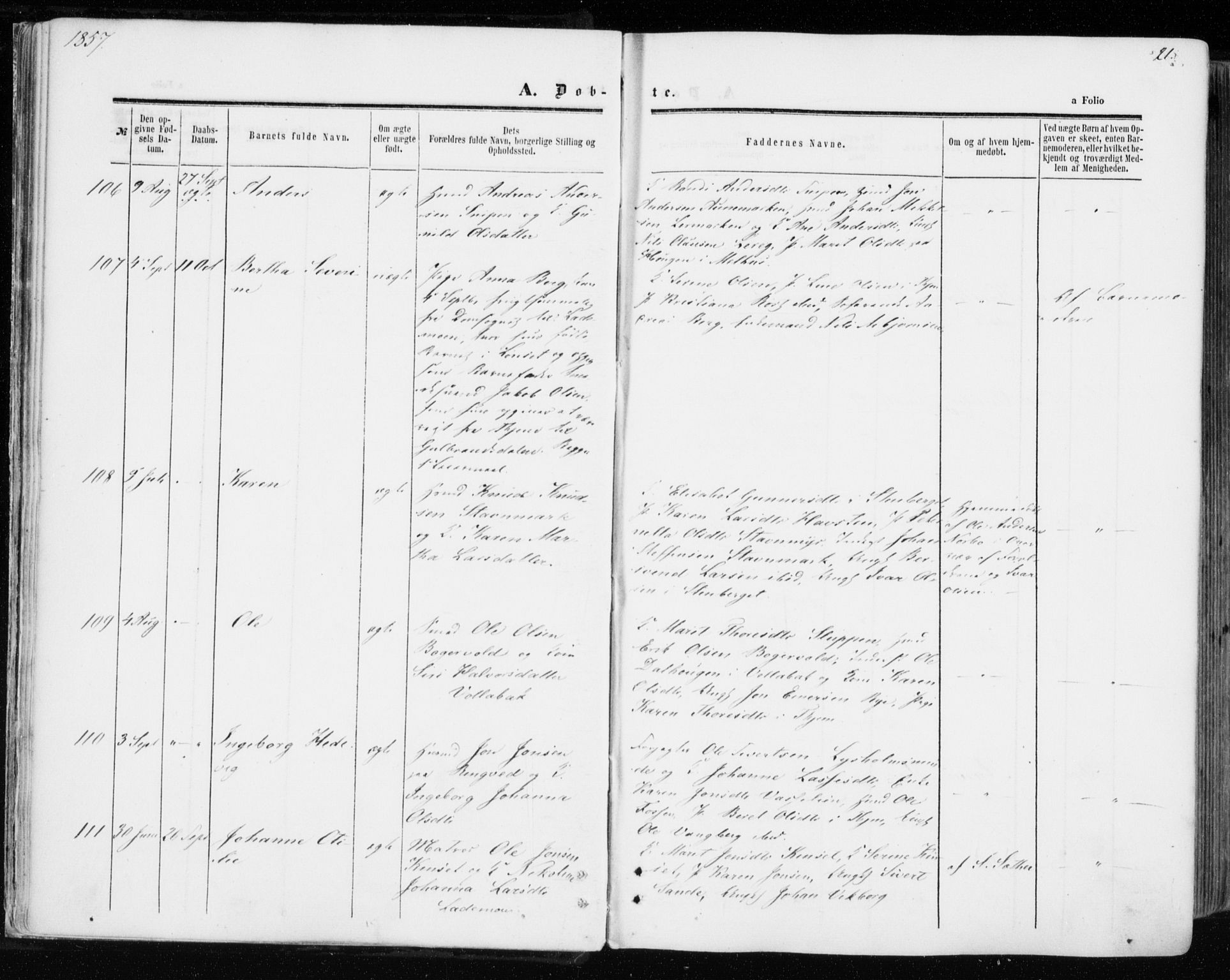 Ministerialprotokoller, klokkerbøker og fødselsregistre - Sør-Trøndelag, AV/SAT-A-1456/606/L0292: Parish register (official) no. 606A07, 1856-1865, p. 21