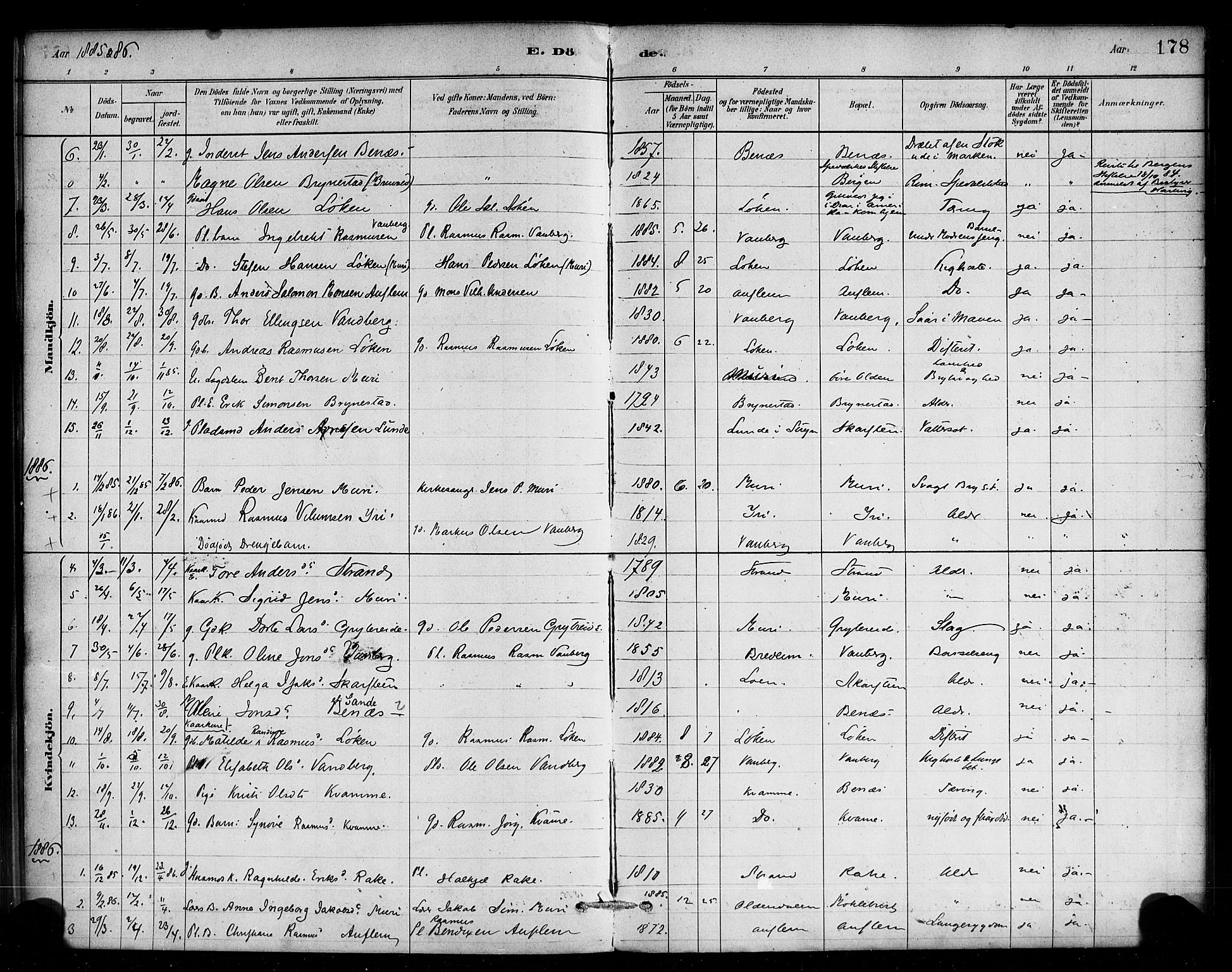 Innvik sokneprestembete, AV/SAB-A-80501: Parish register (official) no. C 1, 1879-1900, p. 178