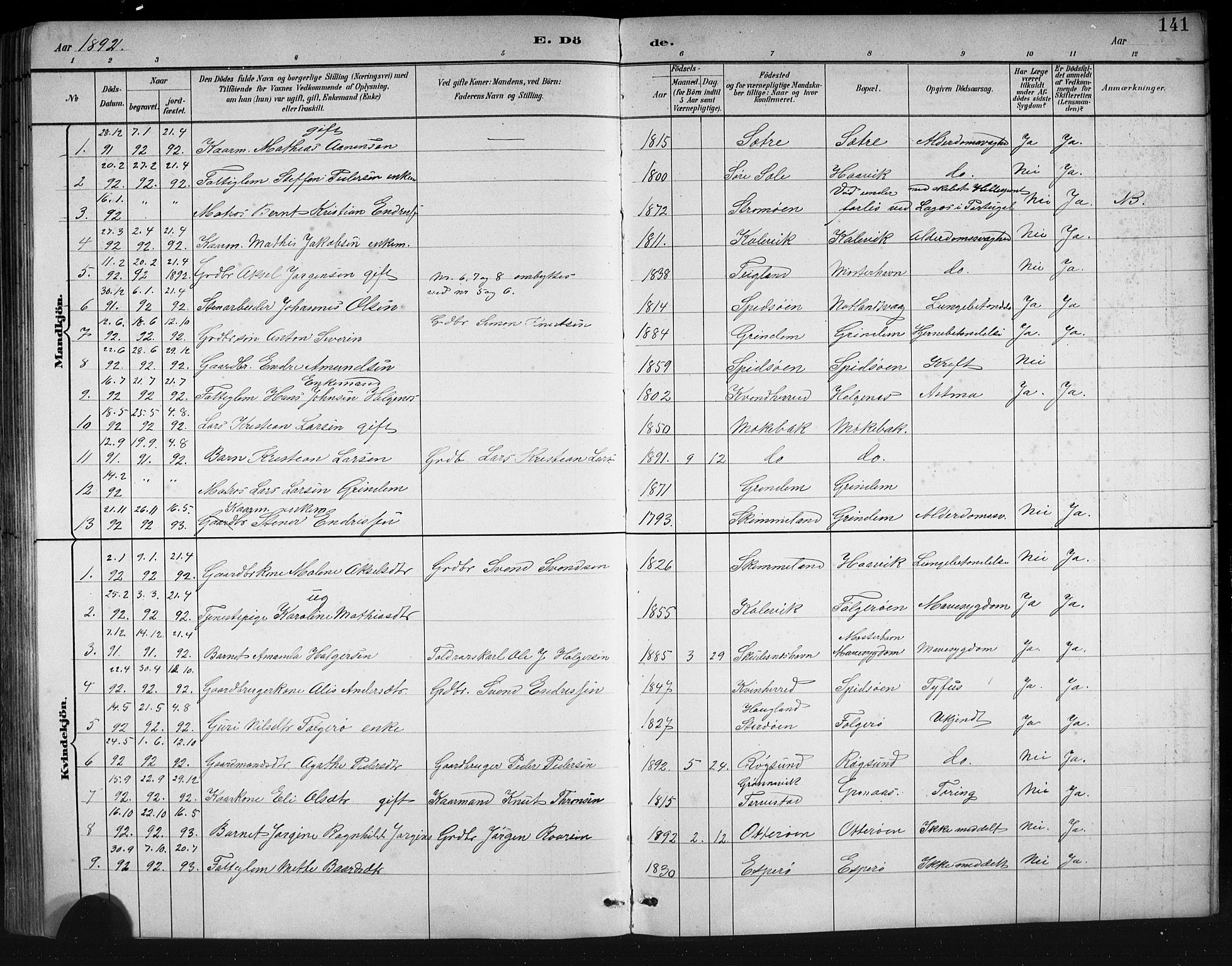 Finnås sokneprestembete, SAB/A-99925/H/Ha/Hab/Haba/L0003: Parish register (copy) no. A 3, 1883-1900, p. 141