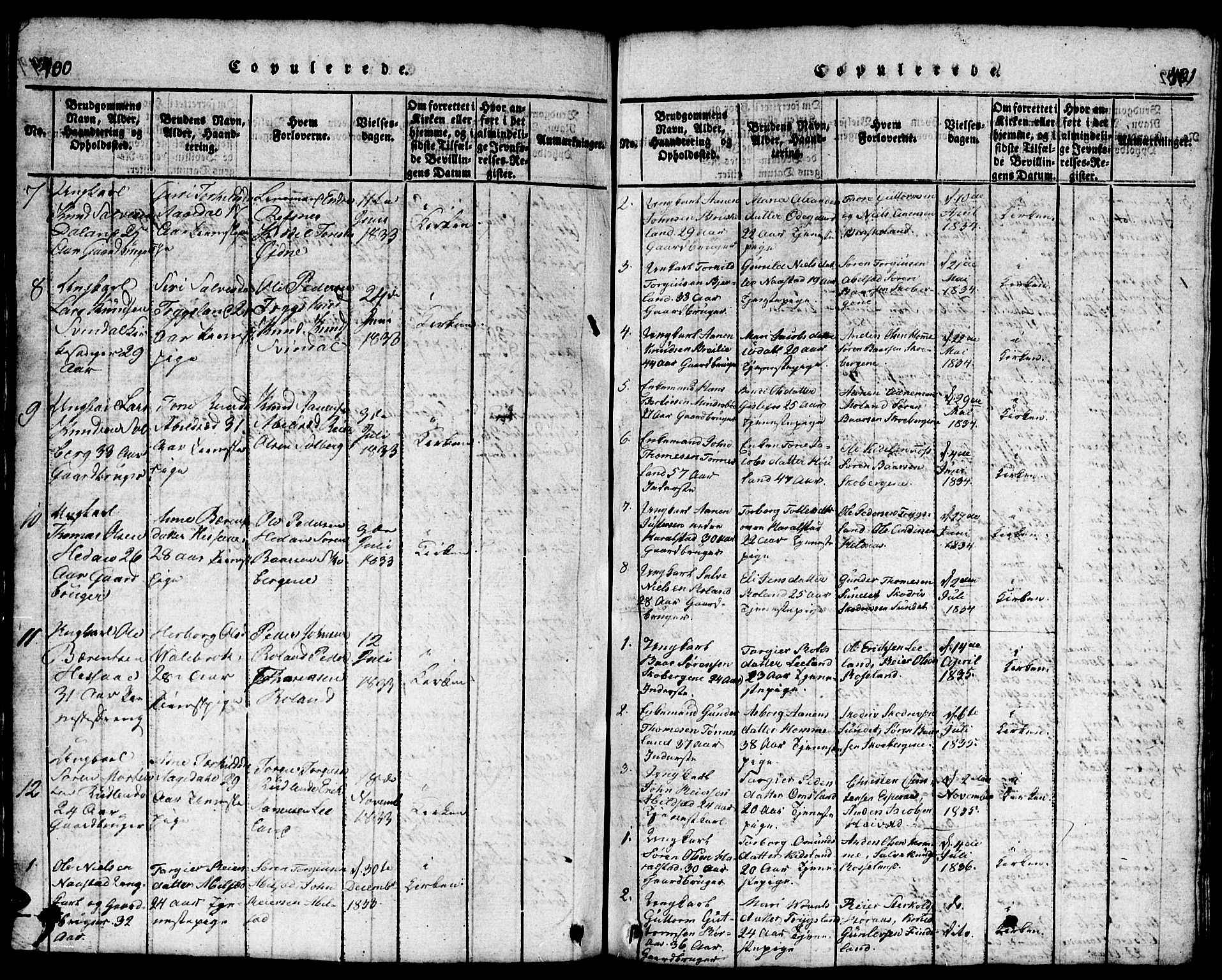 Bjelland sokneprestkontor, SAK/1111-0005/F/Fb/Fba/L0003: Parish register (copy) no. B 3, 1816-1870, p. 400-401