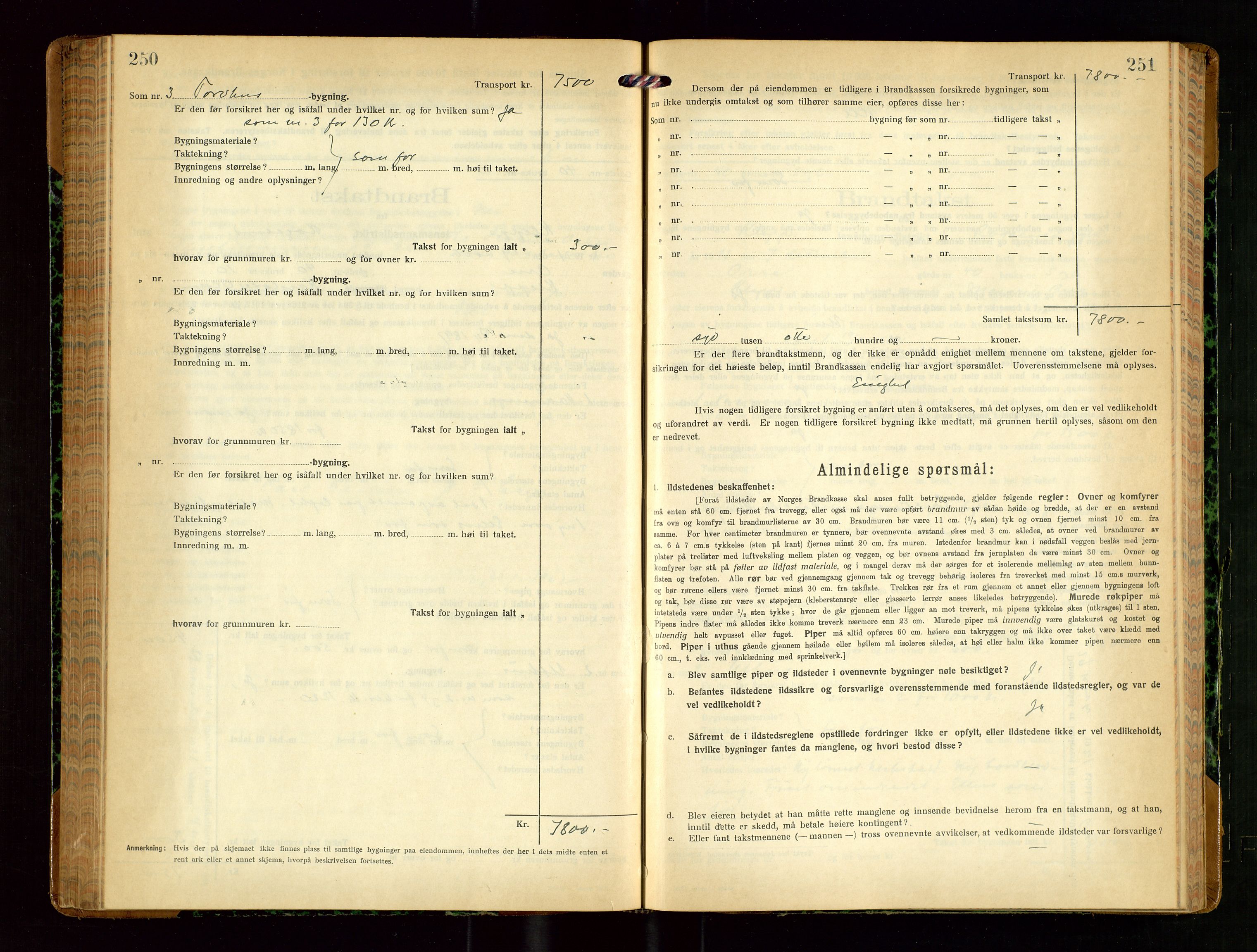 Klepp lensmannskontor, SAST/A-100163/Goc/L0010: "Brandtakstprotokoll" m/register, 1919-1924, p. 250-251