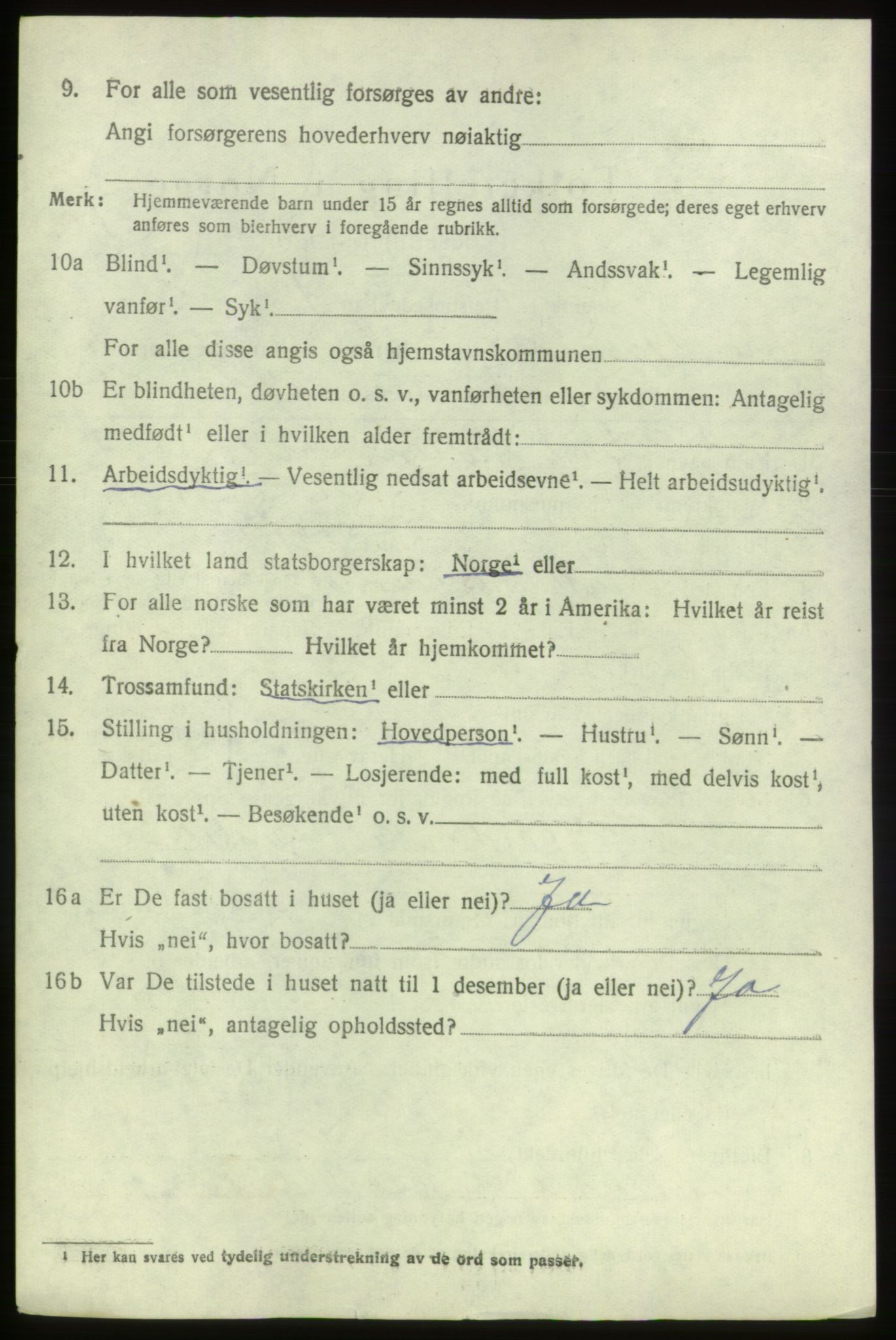 SAB, 1920 census for Bremnes, 1920, p. 1291