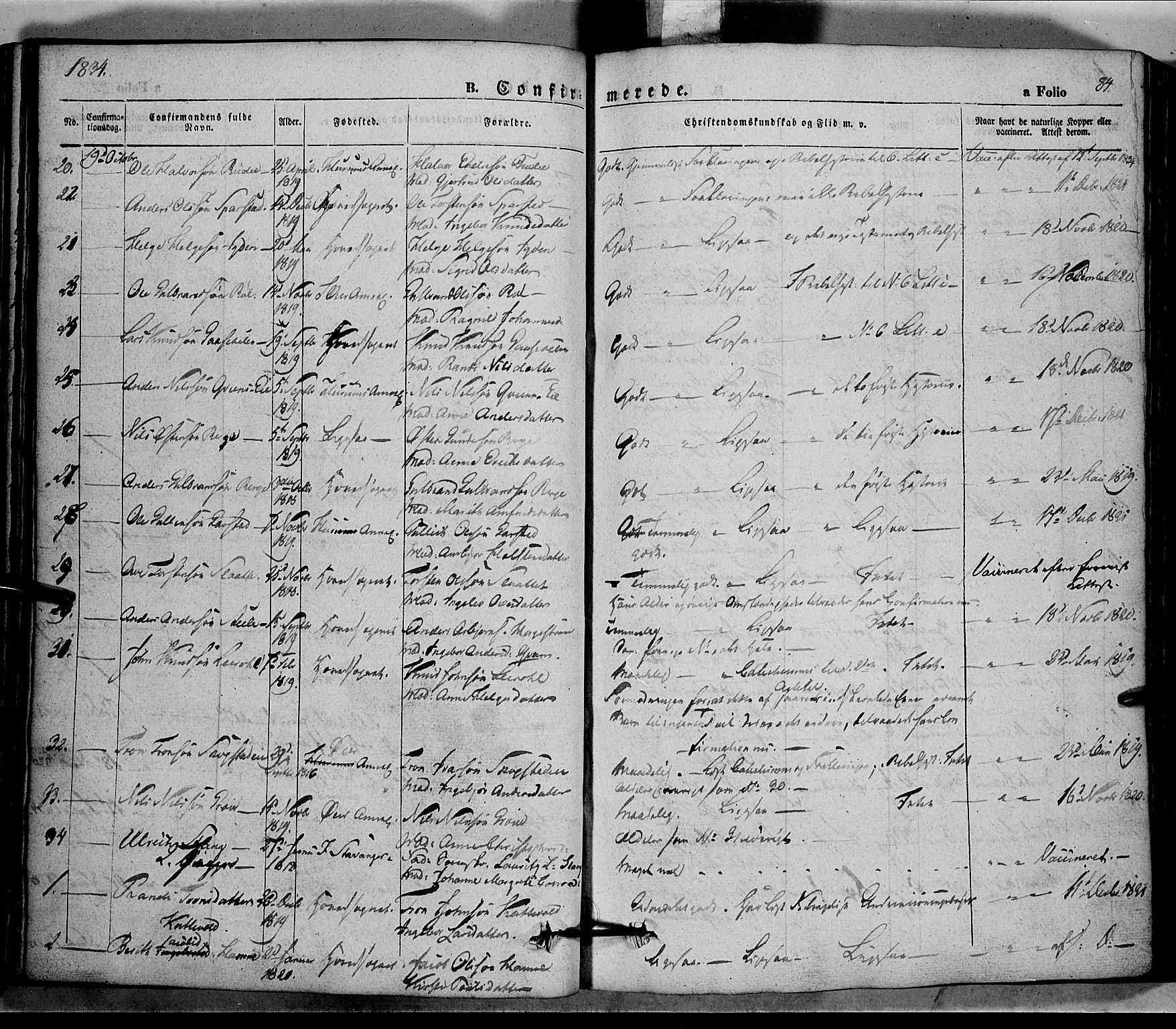 Vang prestekontor, Valdres, SAH/PREST-140/H/Ha/L0005: Parish register (official) no. 5, 1831-1845, p. 84