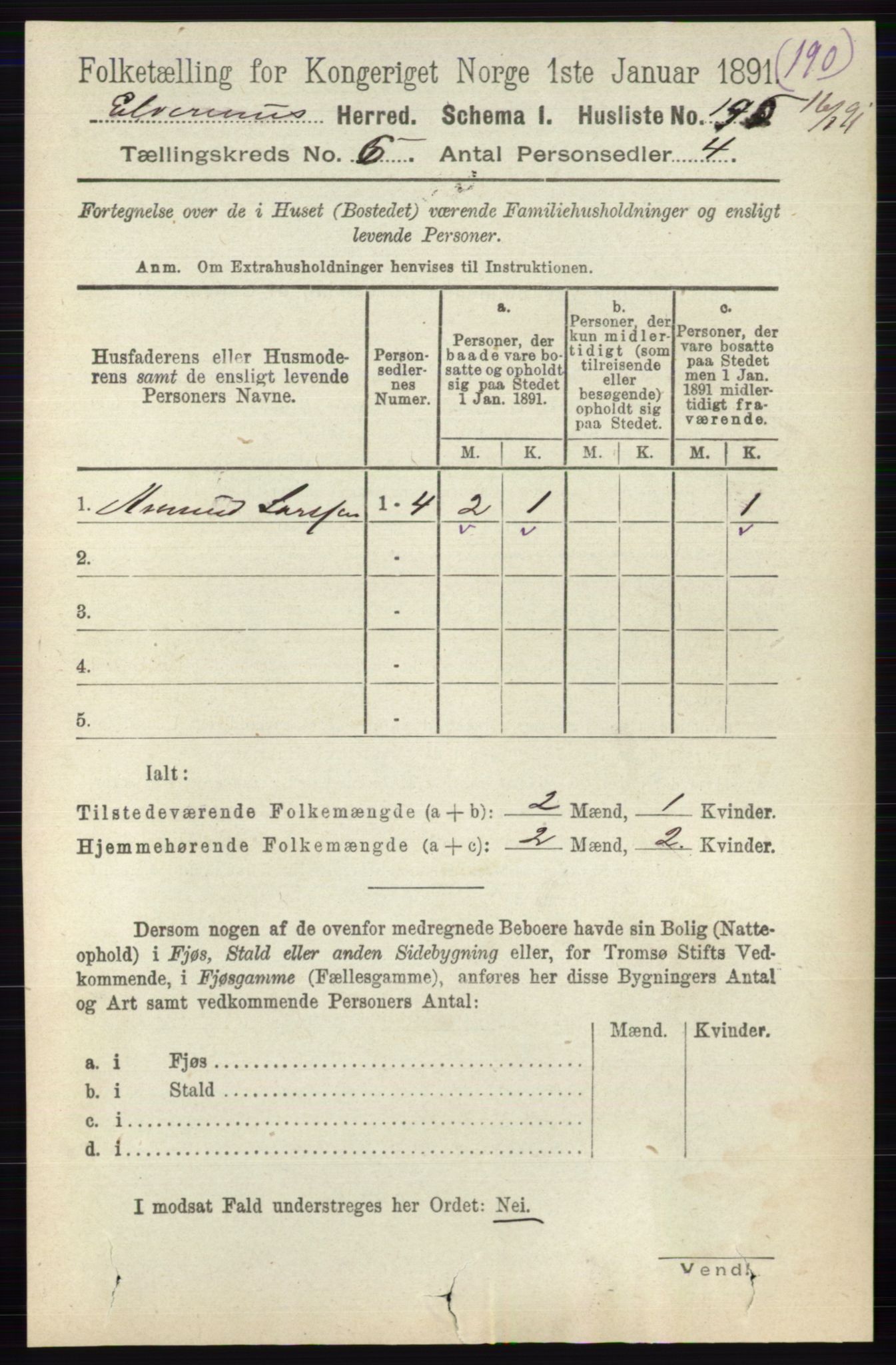 RA, 1891 census for 0427 Elverum, 1891, p. 4348