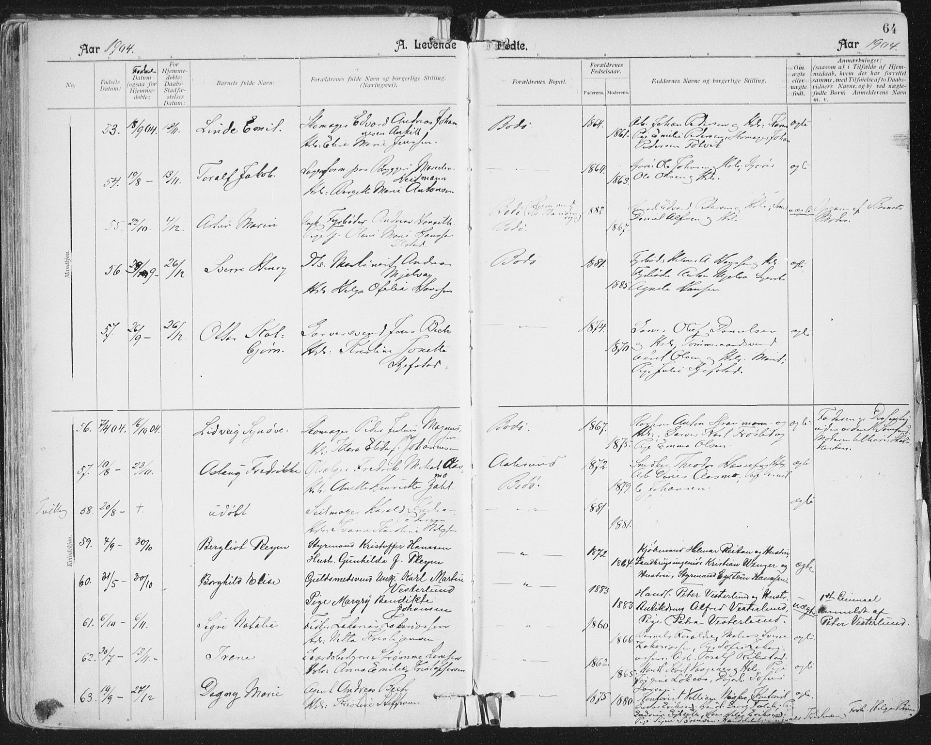 Ministerialprotokoller, klokkerbøker og fødselsregistre - Nordland, AV/SAT-A-1459/801/L0011: Parish register (official) no. 801A11, 1900-1916, p. 64