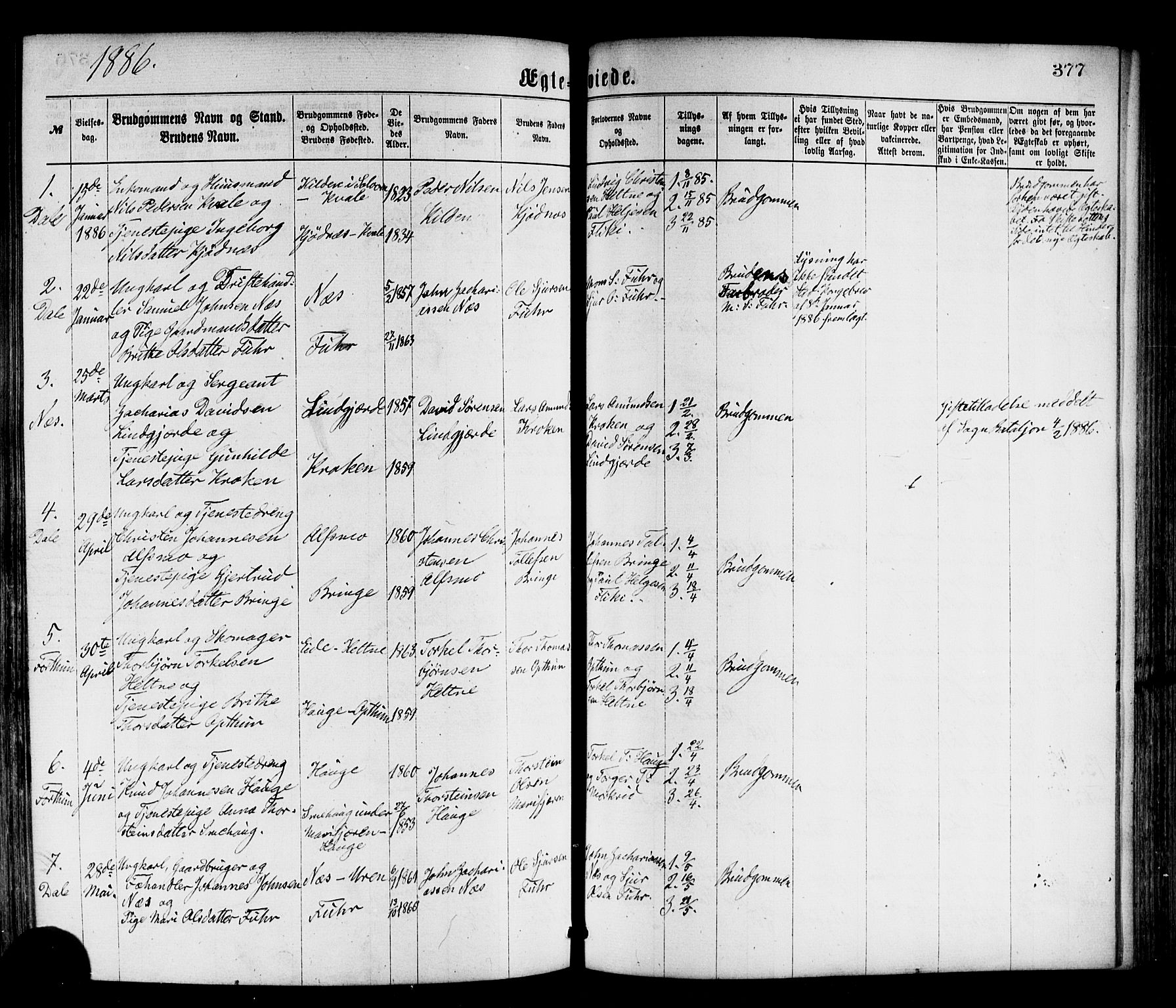 Luster sokneprestembete, AV/SAB-A-81101/H/Haa/Haaa/L0010: Parish register (official) no. A 10, 1871-1886, p. 377