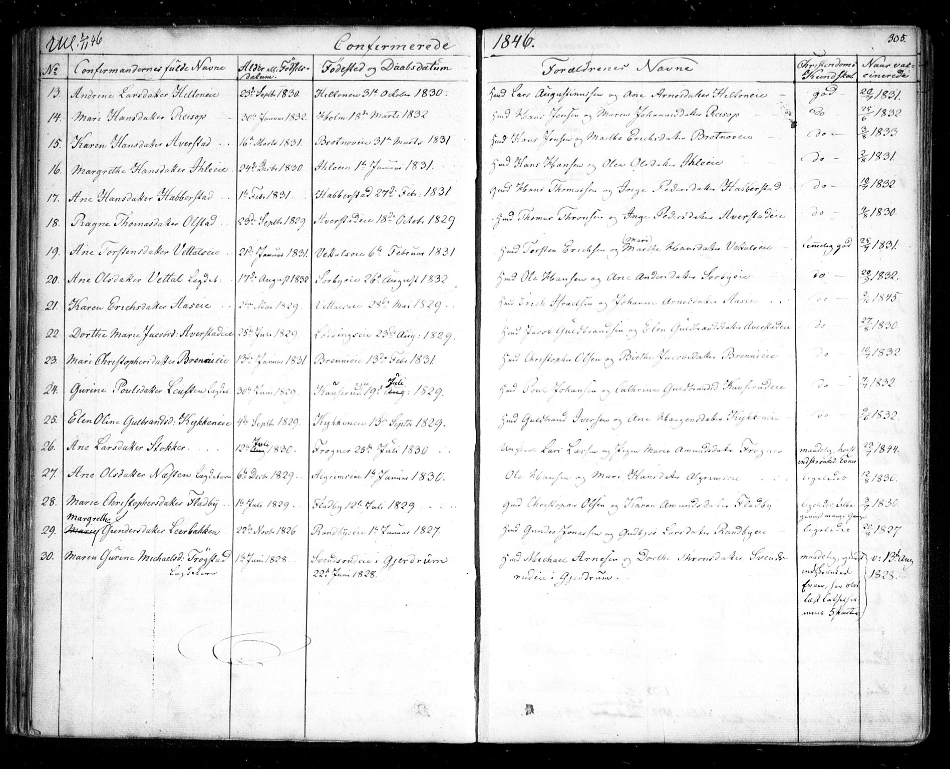 Ullensaker prestekontor Kirkebøker, AV/SAO-A-10236a/F/Fa/L0014.b: Parish register (official) no. I 14B, 1836-1850, p. 305