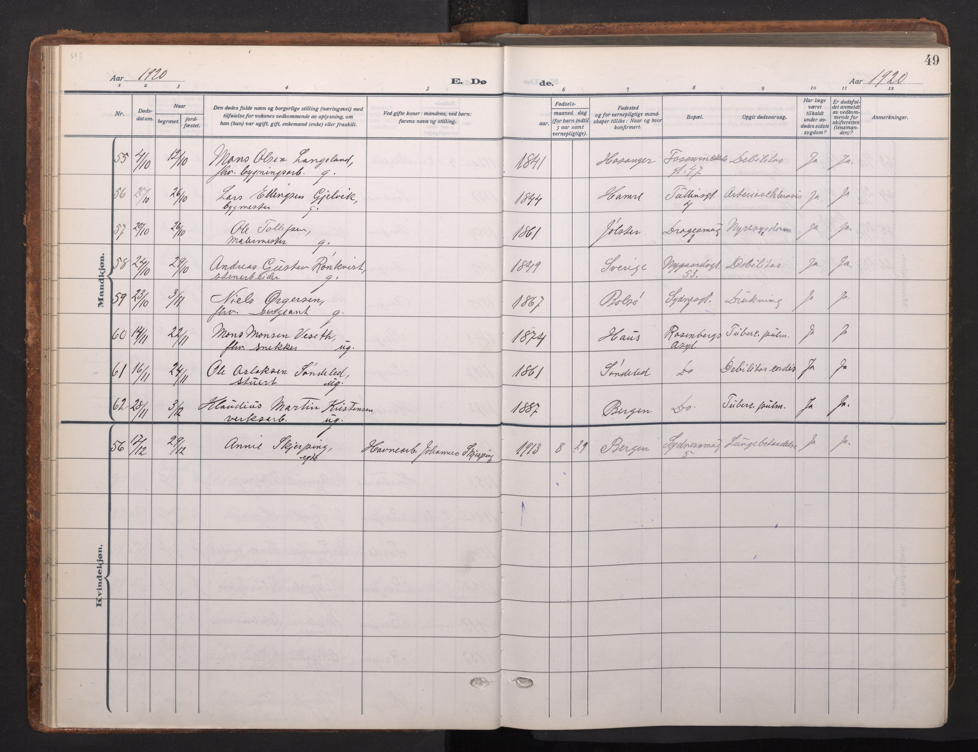 Johanneskirken sokneprestembete, AV/SAB-A-76001/H/Haa/L0020: Parish register (official) no. E 2, 1916-1951, p. 49