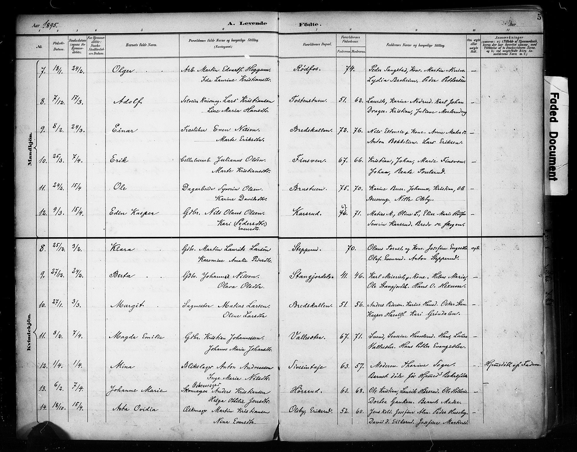 Vestre Toten prestekontor, SAH/PREST-108/H/Ha/Haa/L0011: Parish register (official) no. 11, 1895-1906, p. 5
