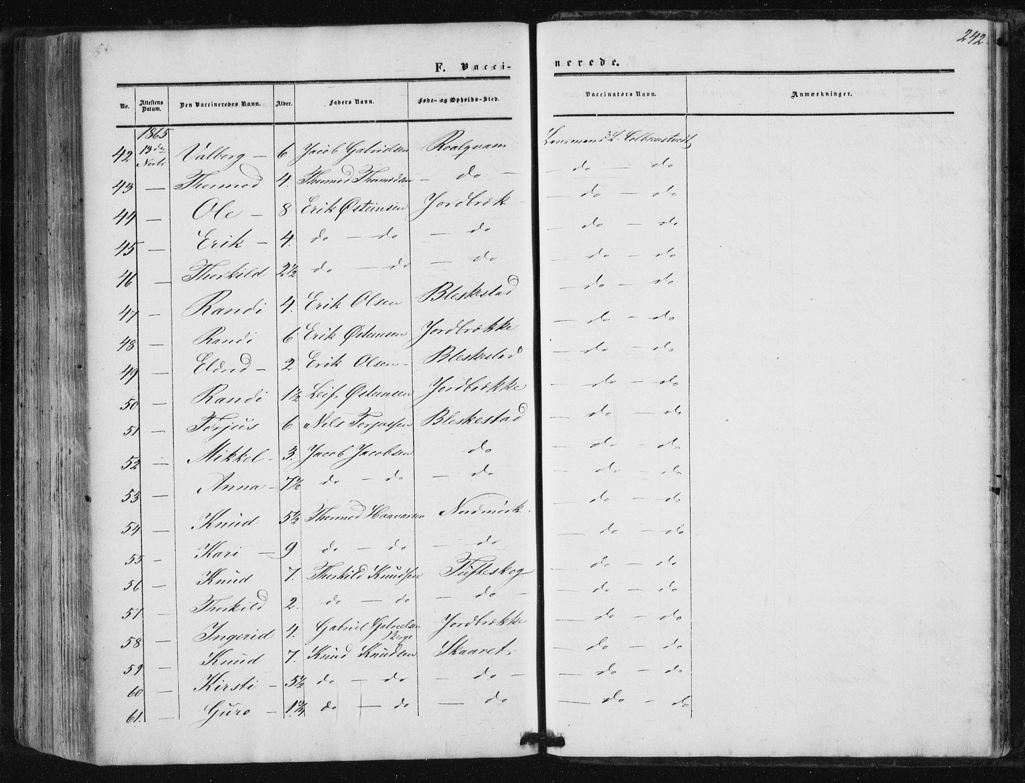 Suldal sokneprestkontor, AV/SAST-A-101845/01/IV/L0009: Parish register (official) no. A 9, 1854-1868, p. 242