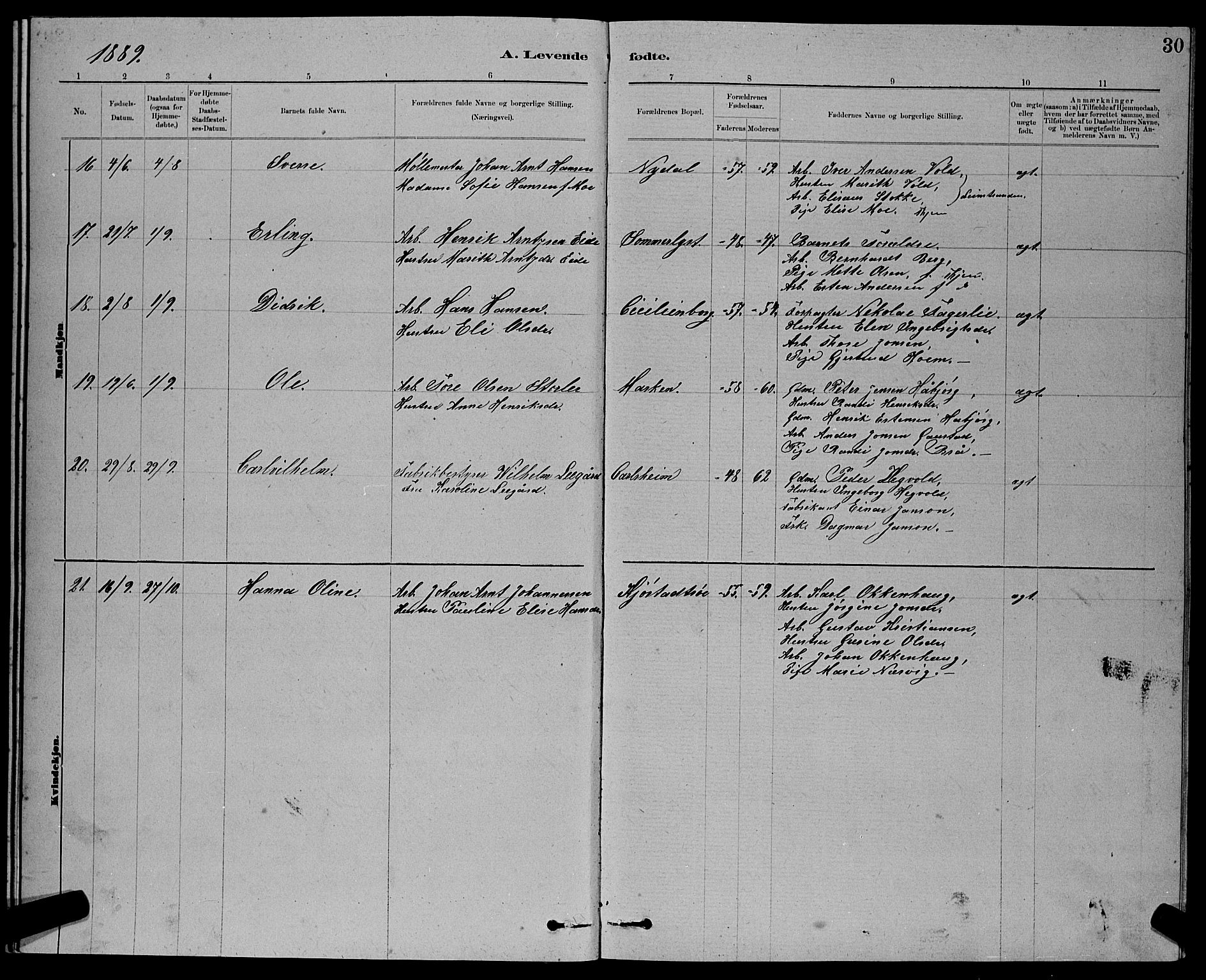 Ministerialprotokoller, klokkerbøker og fødselsregistre - Sør-Trøndelag, SAT/A-1456/611/L0354: Parish register (copy) no. 611C02, 1881-1896, p. 30
