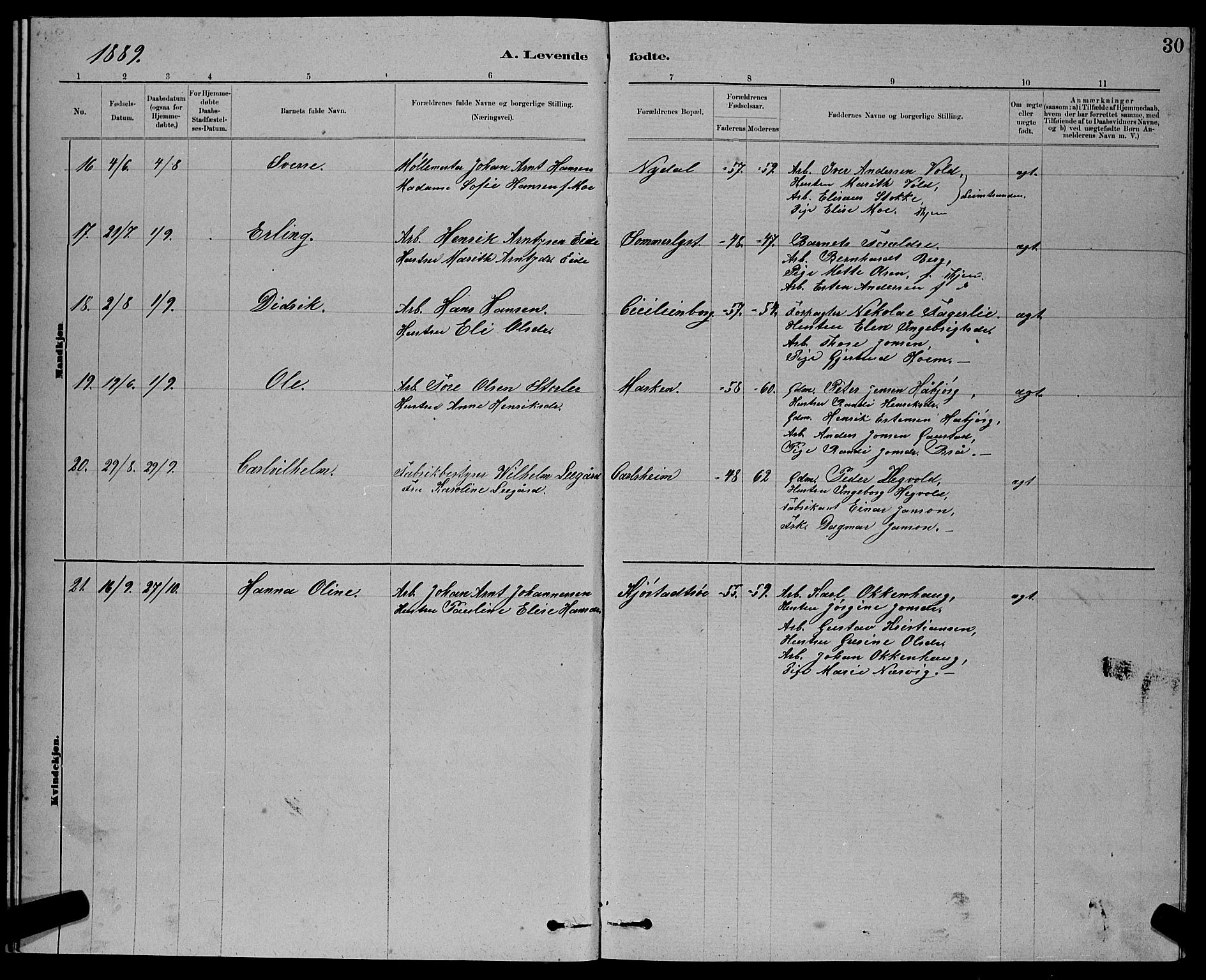 Ministerialprotokoller, klokkerbøker og fødselsregistre - Sør-Trøndelag, AV/SAT-A-1456/611/L0354: Parish register (copy) no. 611C02, 1881-1896, p. 30