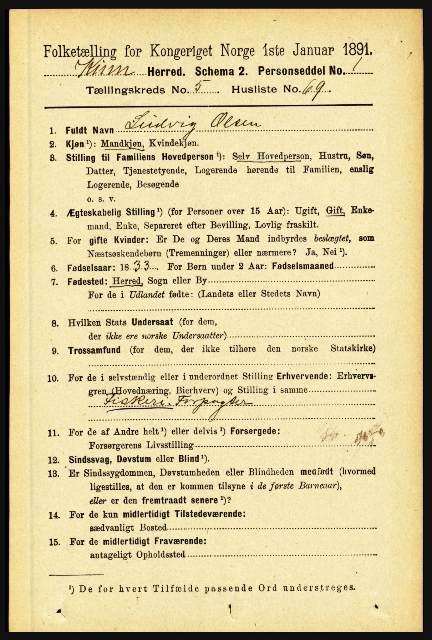 RA, 1891 census for 1437 Kinn, 1891, p. 2183