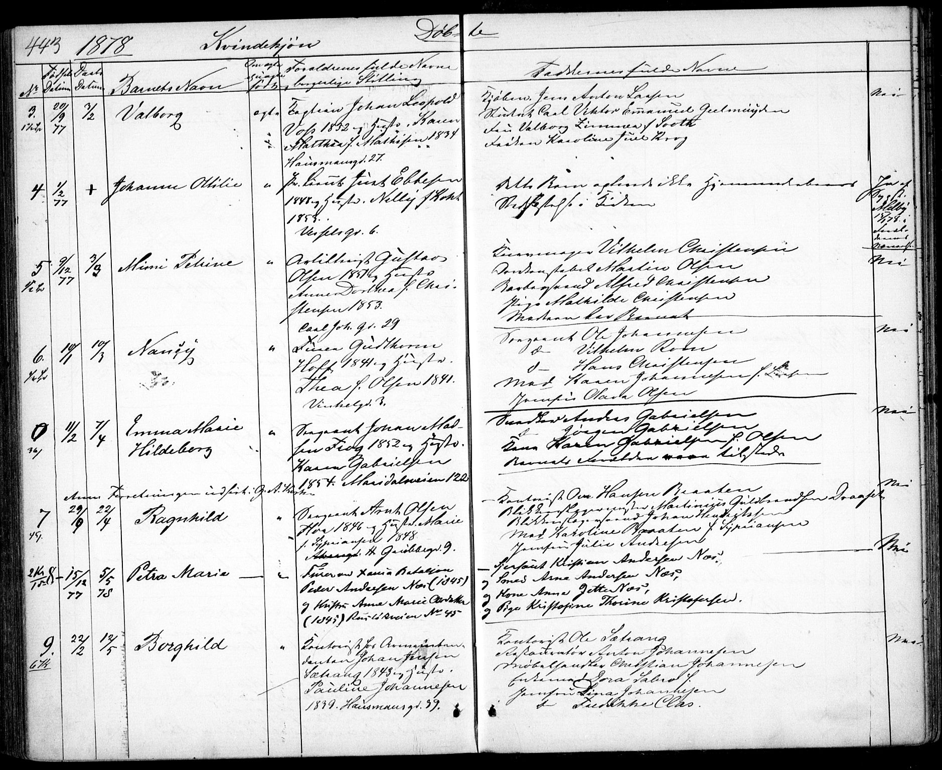 Garnisonsmenigheten Kirkebøker, SAO/A-10846/G/Ga/L0006: Parish register (copy) no. 6, 1860-1880, p. 443