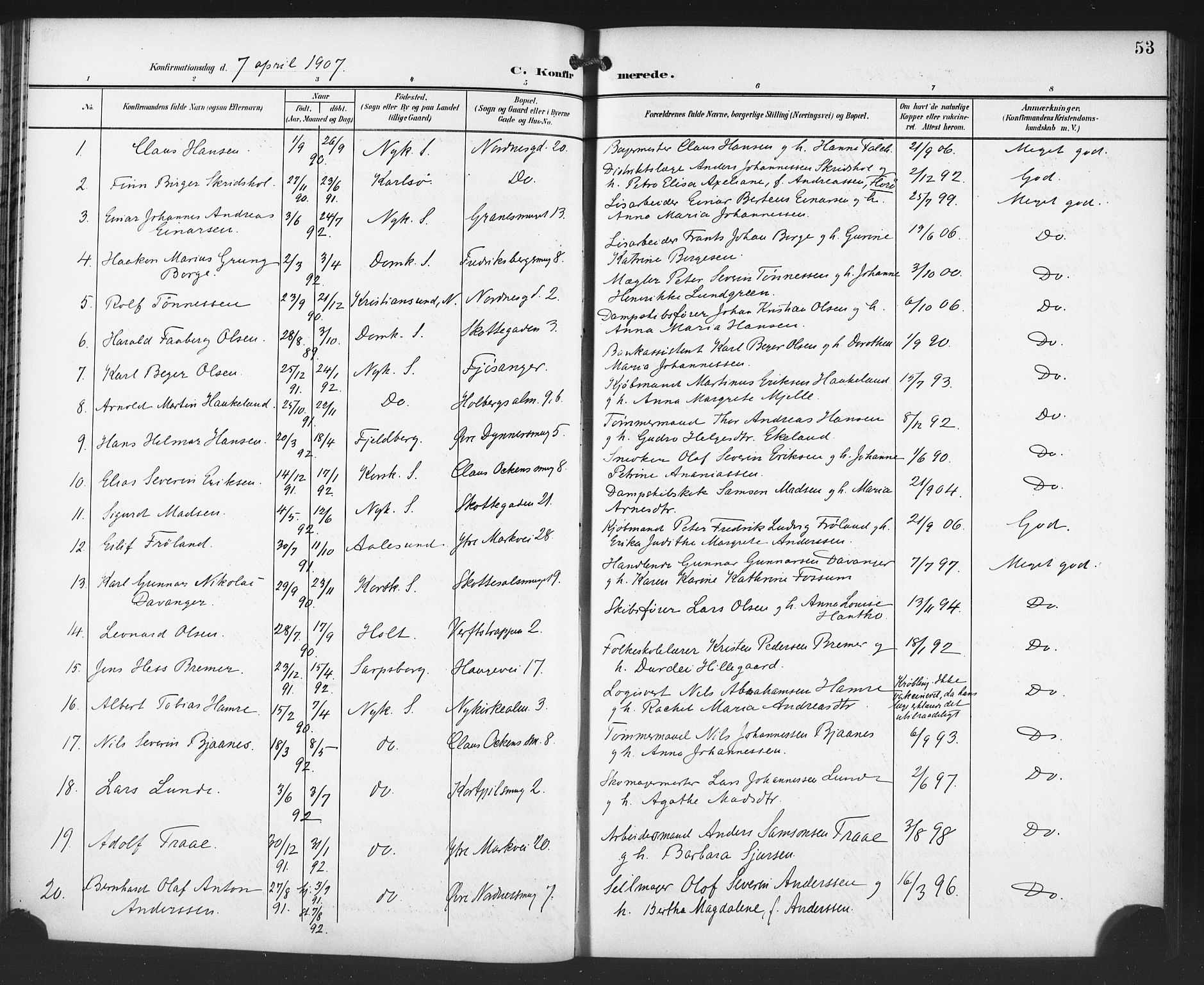 Nykirken Sokneprestembete, SAB/A-77101/H/Haa/L0064: Curate's parish register no. A 1, 1899-1918, p. 53