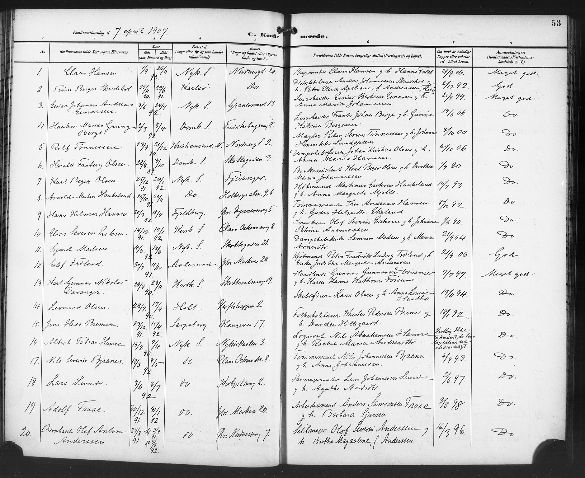 Nykirken Sokneprestembete, AV/SAB-A-77101/H/Haa/L0064: Curate's parish register no. A 1, 1899-1918, p. 53