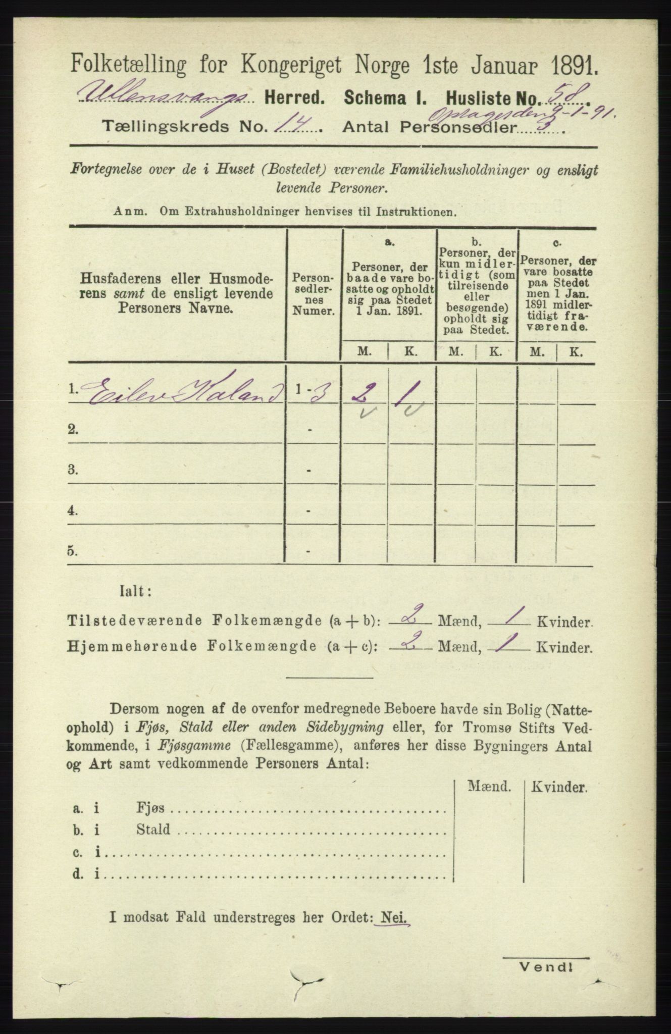 RA, 1891 census for 1230 Ullensvang, 1891, p. 5549