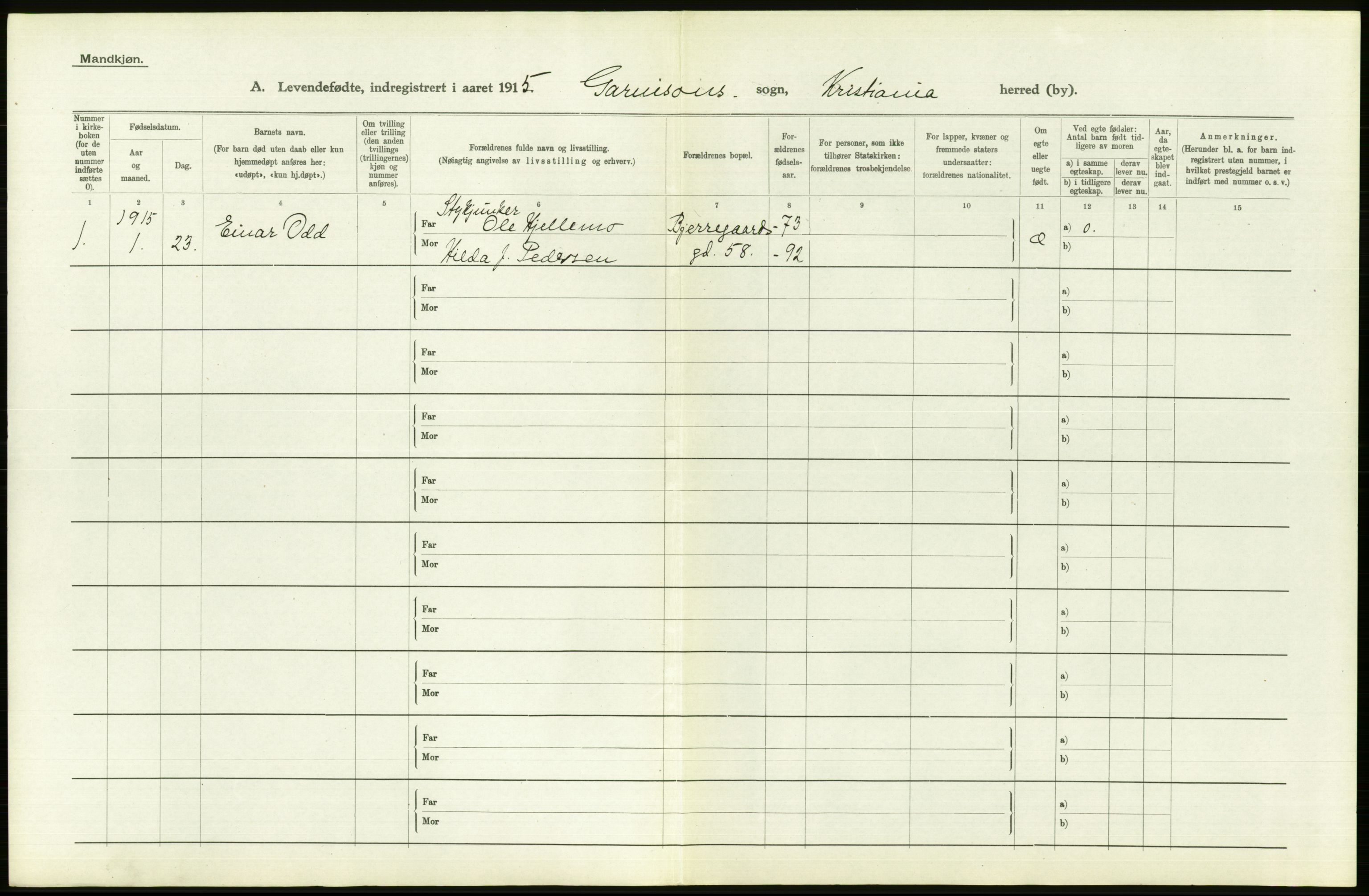 Statistisk sentralbyrå, Sosiodemografiske emner, Befolkning, RA/S-2228/D/Df/Dfb/Dfbe/L0006: Kristiania: Levendefødte menn og kvinner., 1915, p. 594