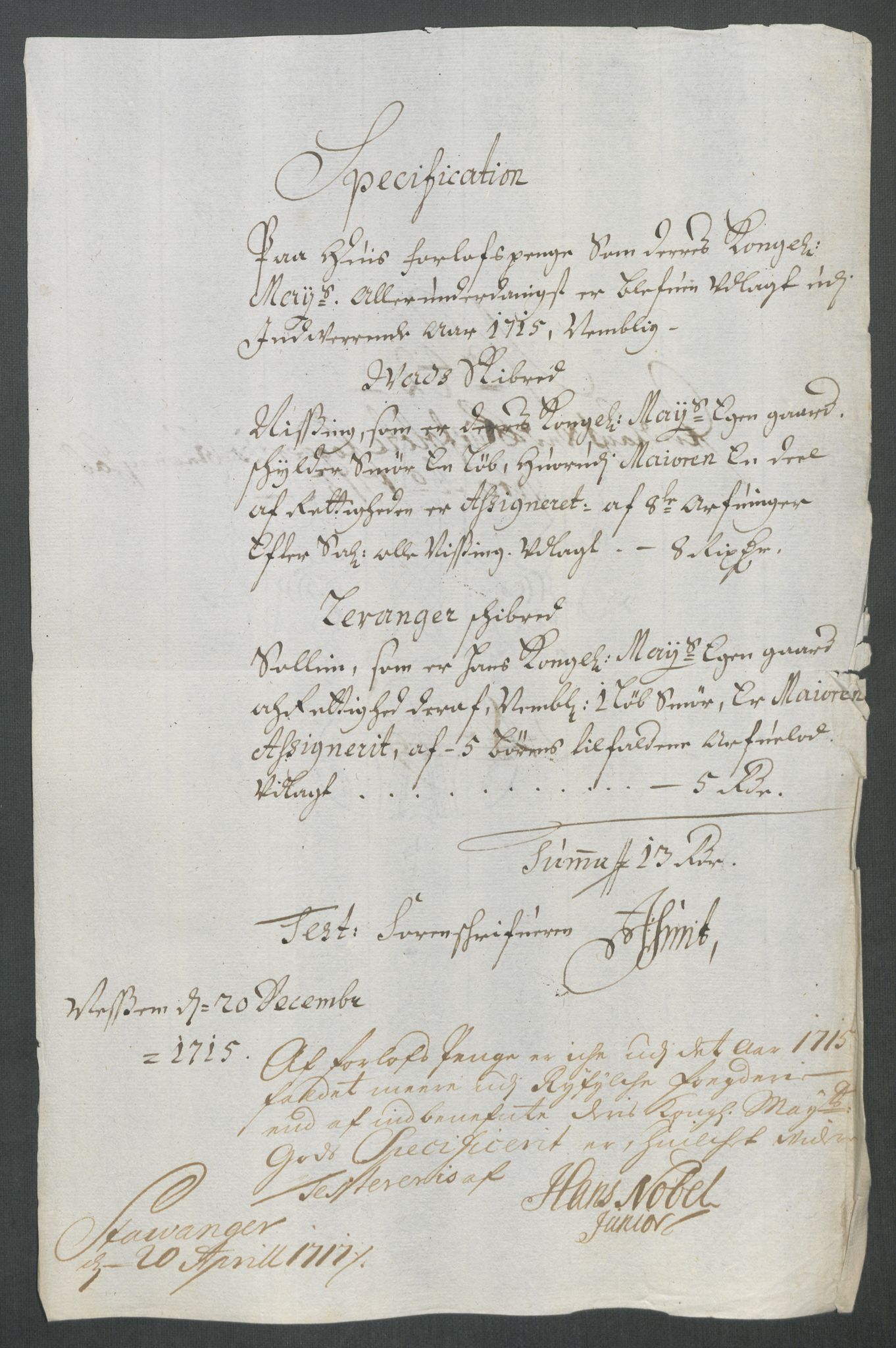 Rentekammeret inntil 1814, Reviderte regnskaper, Fogderegnskap, AV/RA-EA-4092/R47/L2868: Fogderegnskap Ryfylke, 1715, p. 285