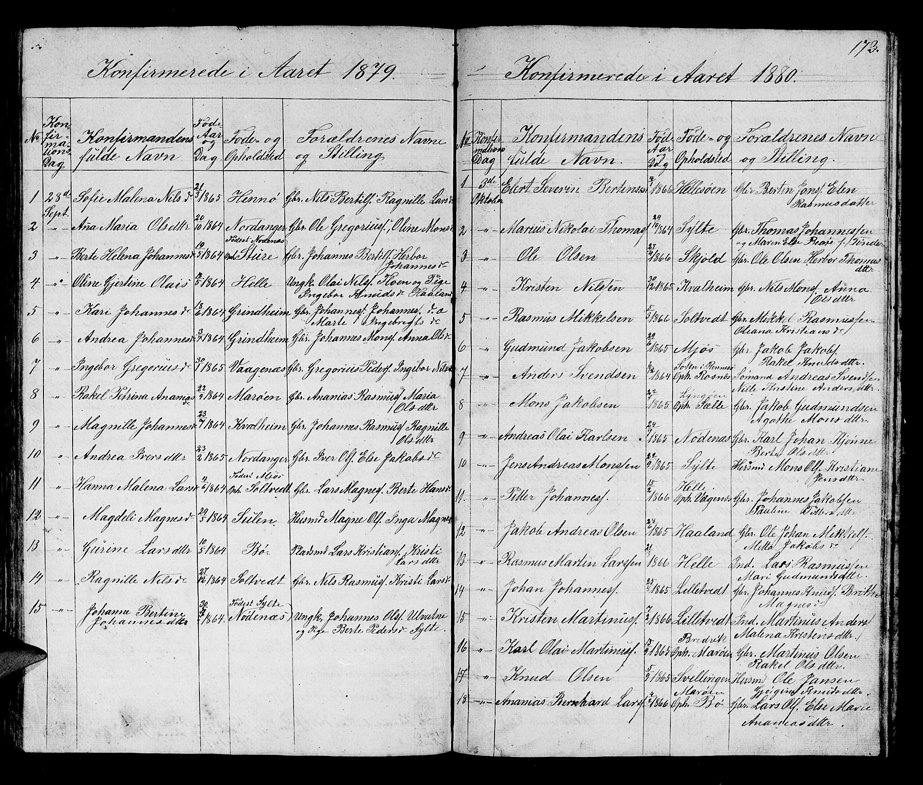 Manger sokneprestembete, SAB/A-76801/H/Hab: Parish register (copy) no. B 1, 1856-1881, p. 173