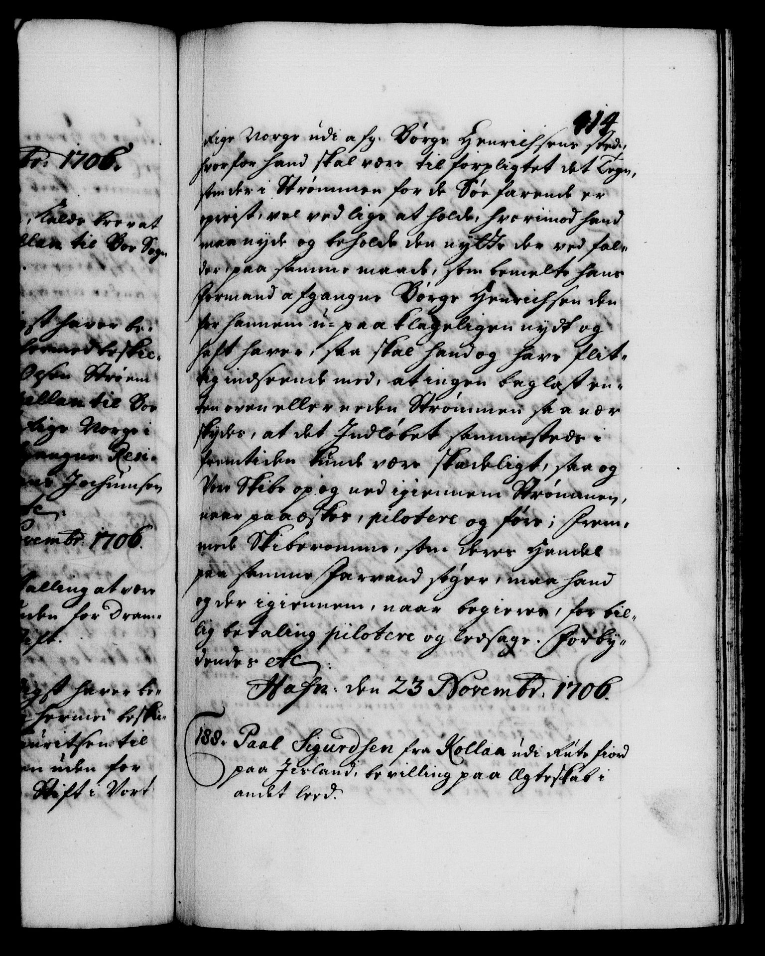 Danske Kanselli 1572-1799, AV/RA-EA-3023/F/Fc/Fca/Fcaa/L0019: Norske registre, 1704-1707, p. 414a